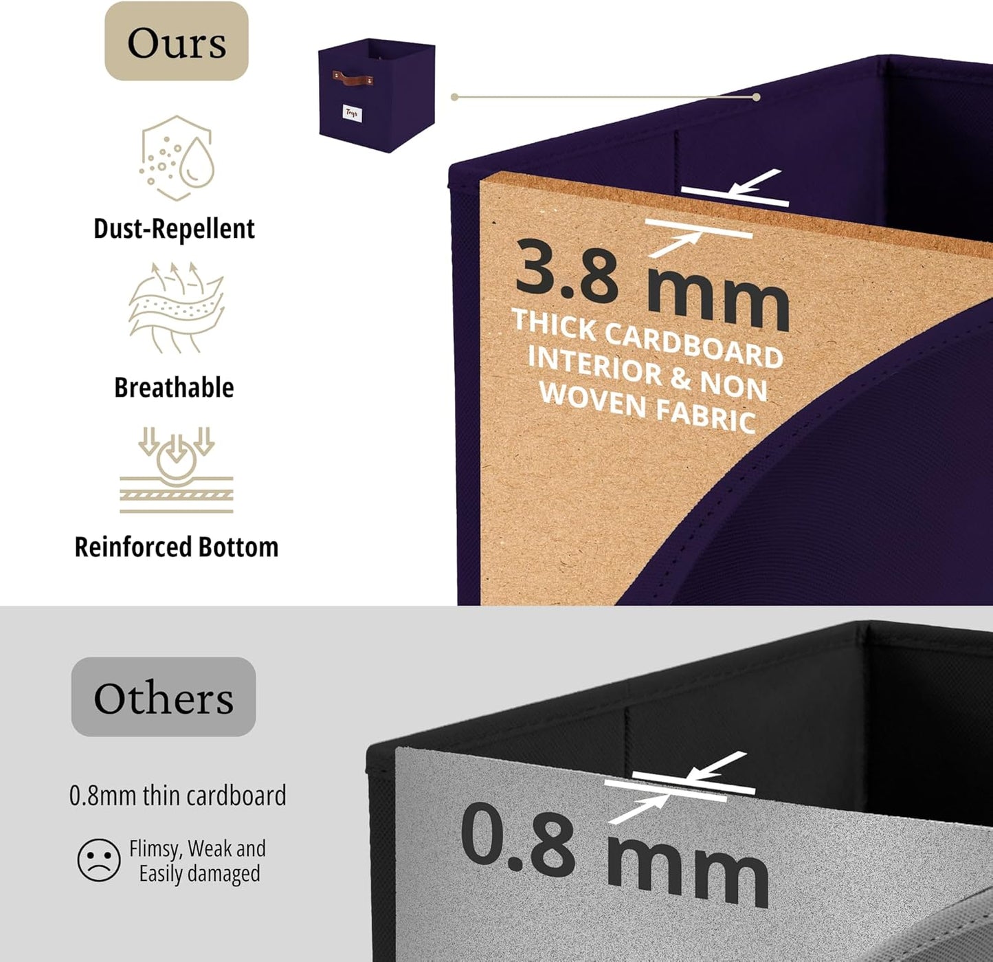 DECOMOMO Storage Baskets, 13x15x13 Storage Cube Bins with Labels for Organizing Shelves Kallax (Kallax / 4pcs, Deep Purple)