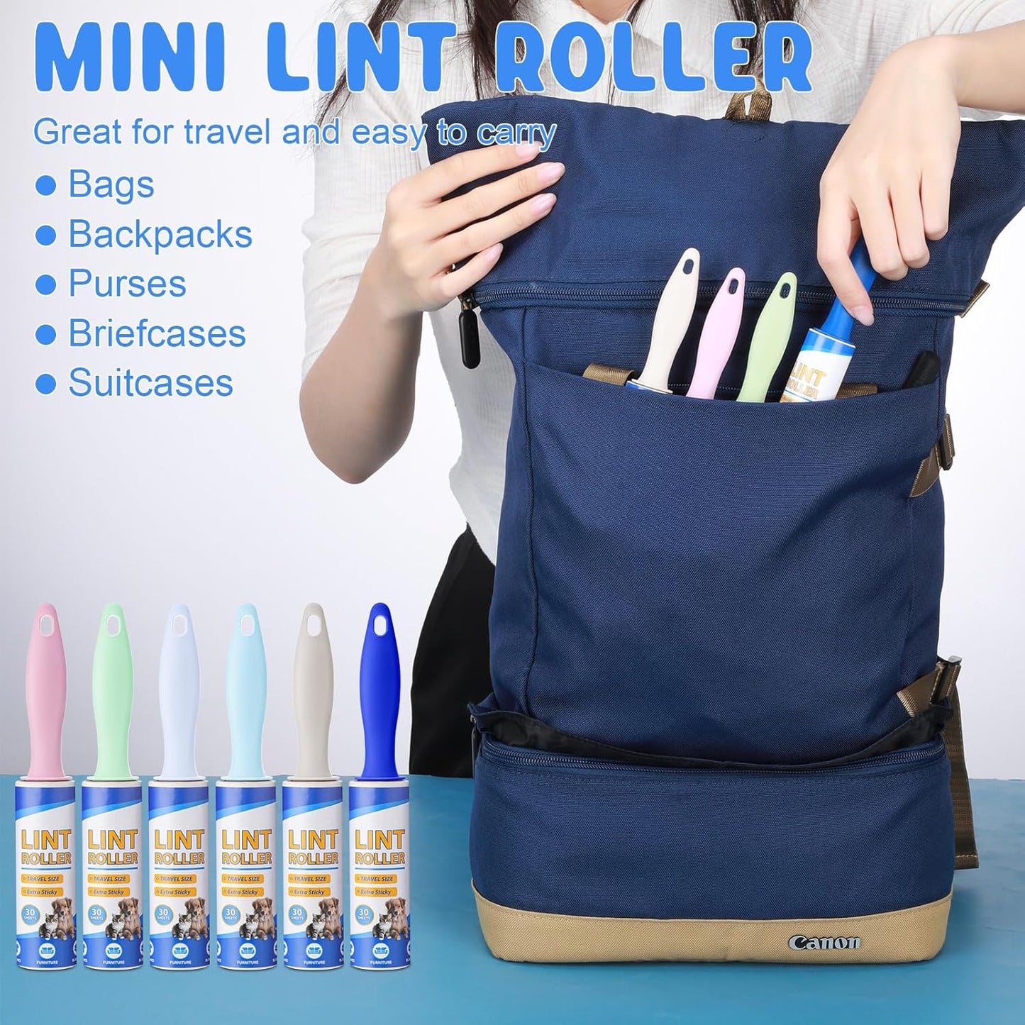 Hushee 24 Pack Bulk Mini Lint Roller for Travel 720 Sheets 6'' Small Lint Removers Portable Lint Roller Travel Size Removers Sticky Removing Tool for Pet Hair Clothes Furniture Car Seat