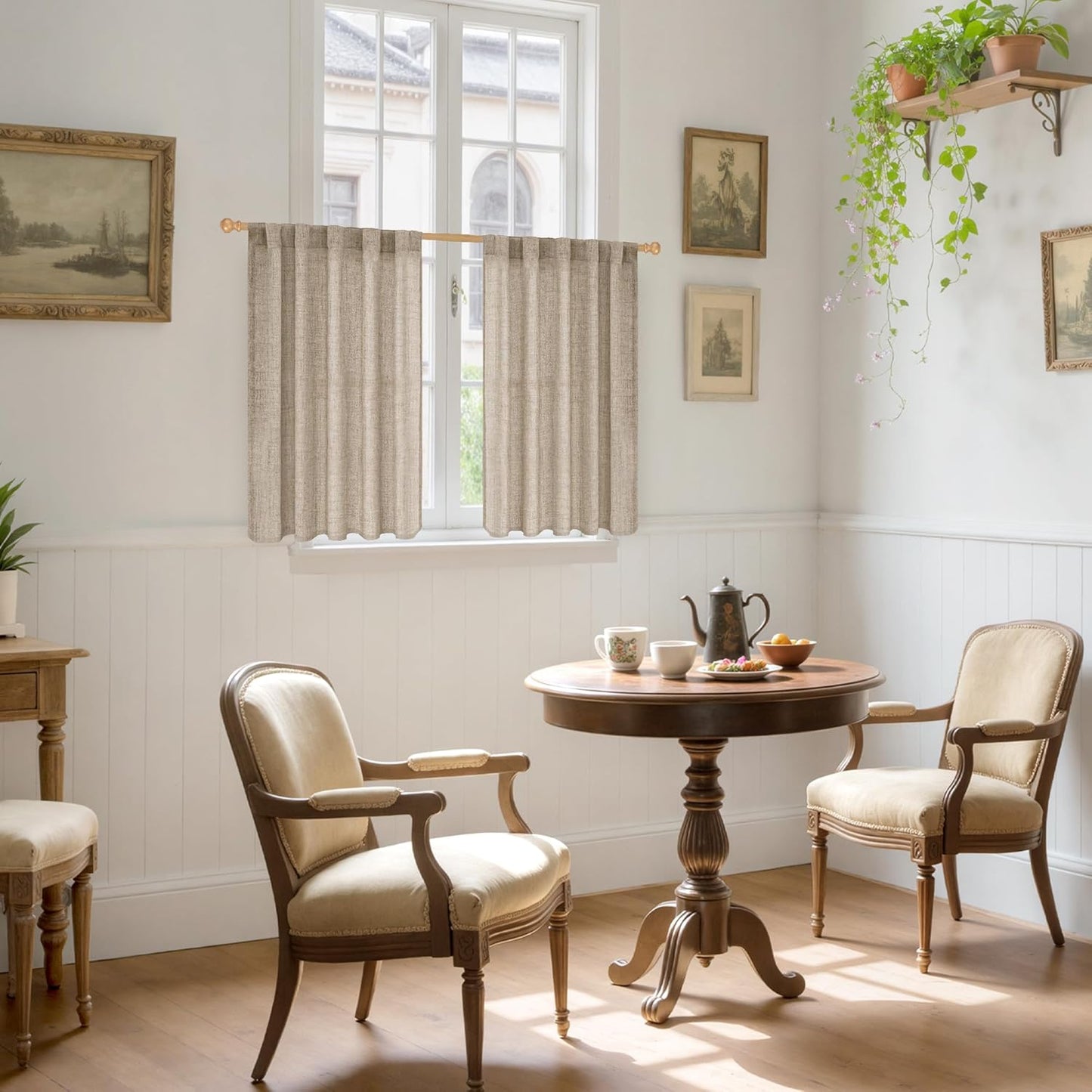 YoungsTex Dark Oatmeal Linen Curtains 40 Inch Length for Kitchen Window, Short Semi Sheer Drapes Burlap Textured Light Filtering with Rod Pocket Back Tab for Cafe Bathroom, 2 Panels, 42 X 40 Inch