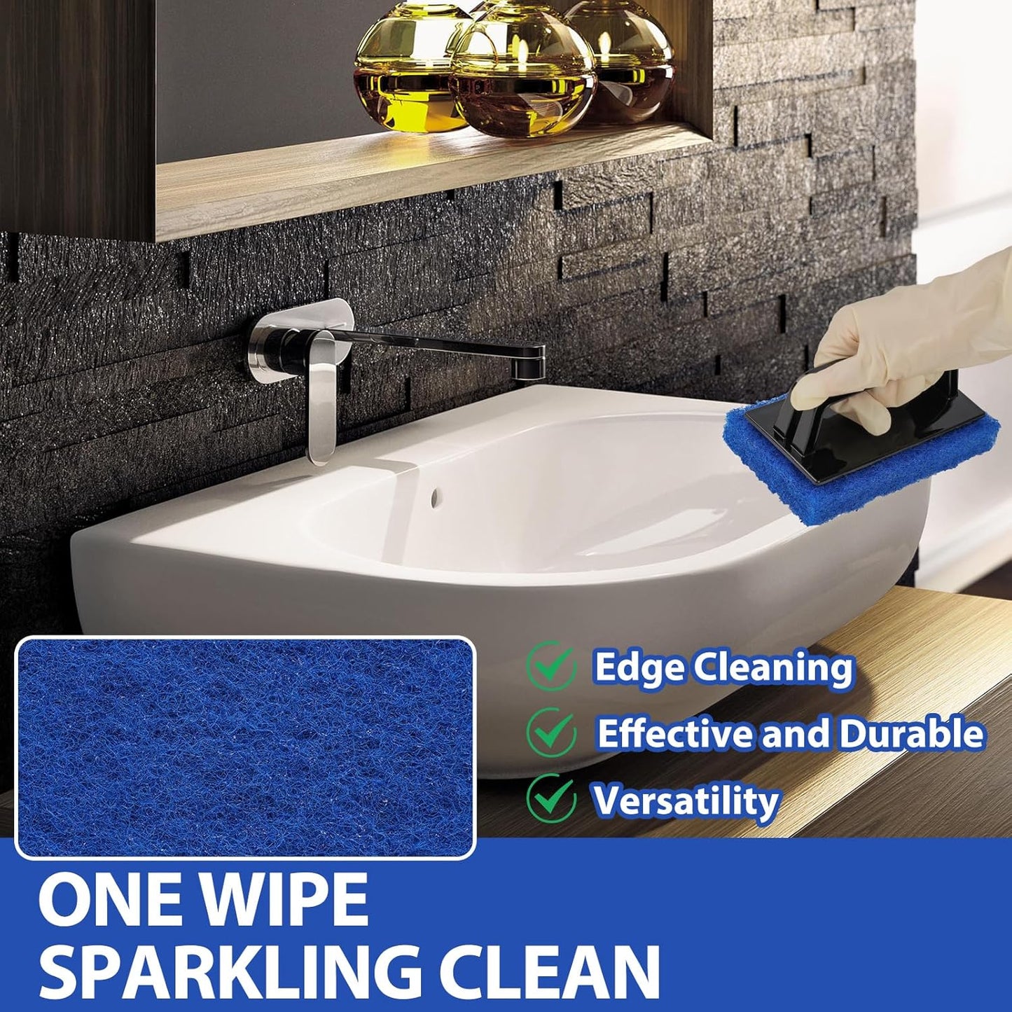 Skylarlife Scouring Pad Brush Cleaning Scrub with Handle Abrasive Pad for Grout Tile Shower and Sink Cleaning, Scrubbing Floor and Tile Boat Polishing Refinishing Bathroom Kitchen Heavy Duty (1-Pack)