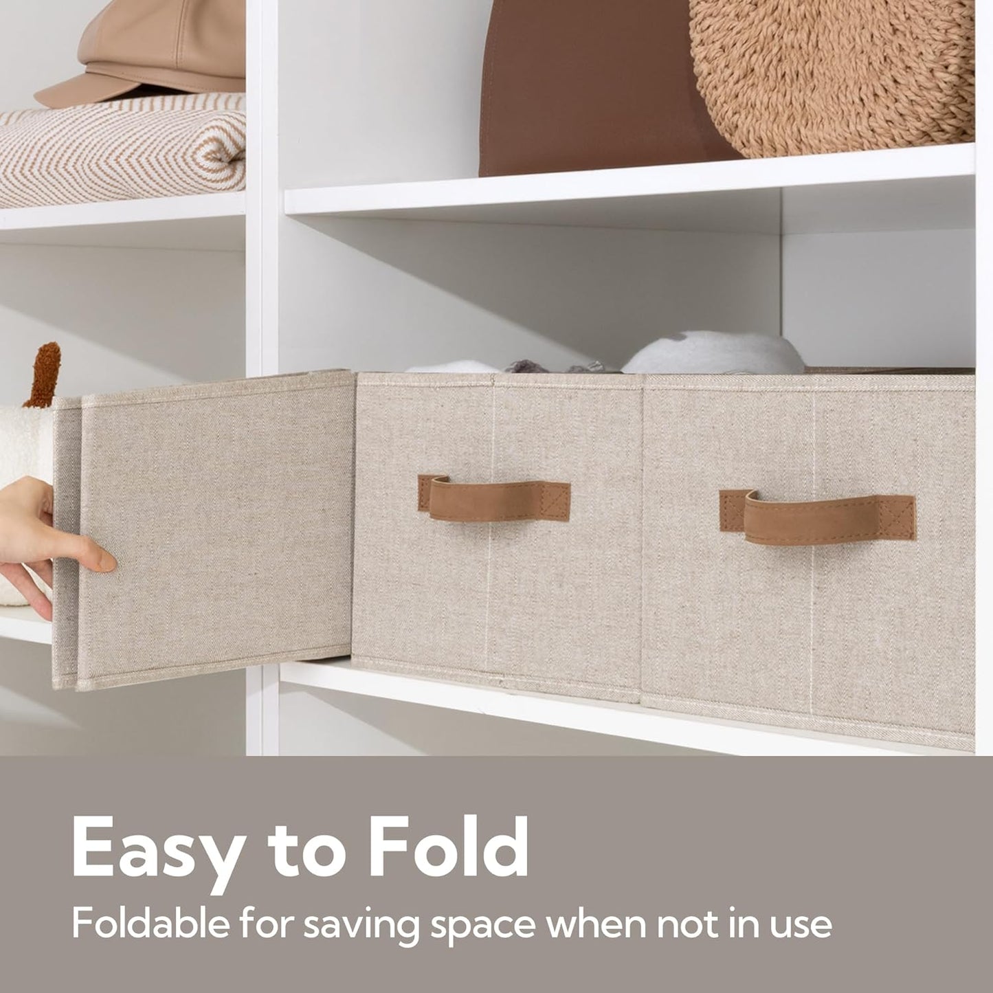 StorageWorks Storage Baskets for Shelves, Foldable Fabric Closet Storage Bins with Handles, Clothes Organizer Laundry Baskets, Brown & Beige, 3-Pack, Large