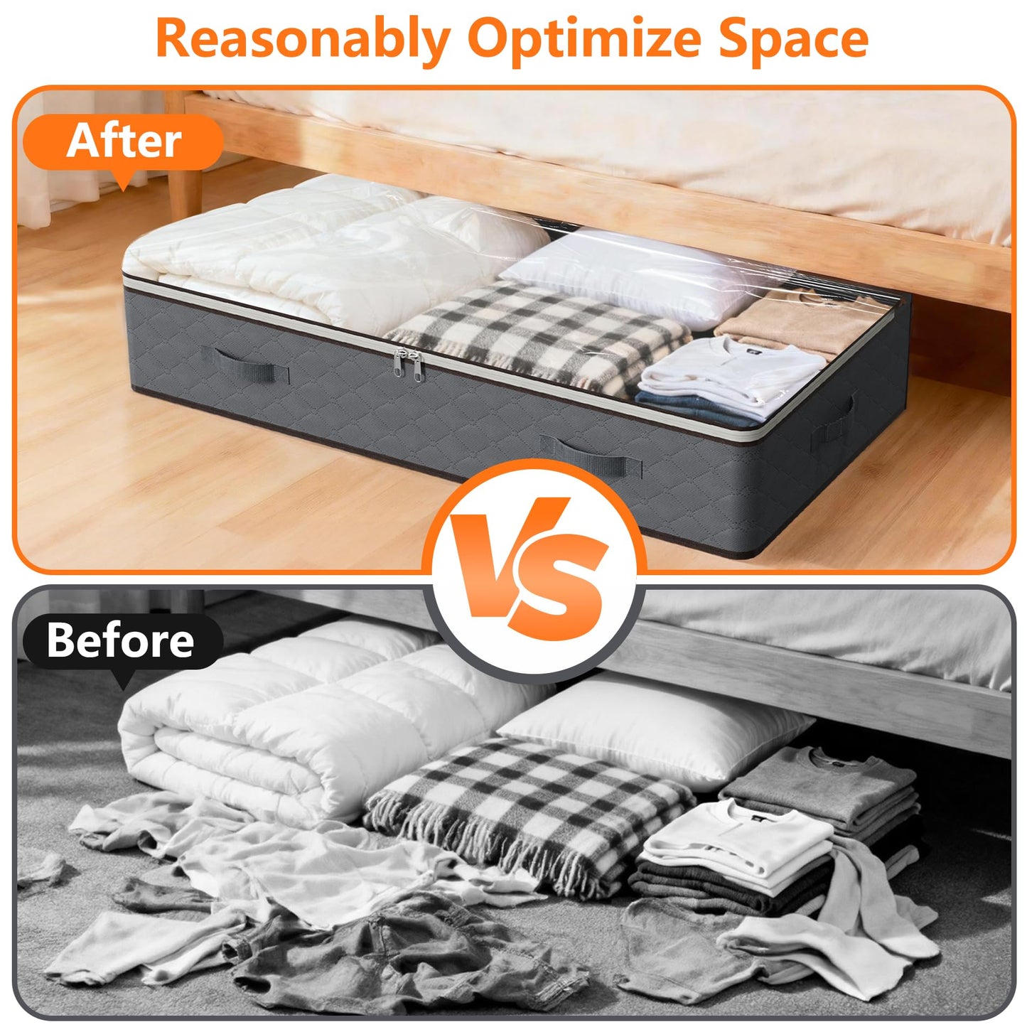 90L Under Bed Storage Containers,4-Pack Closet Organizer Storage Bins ,Grey