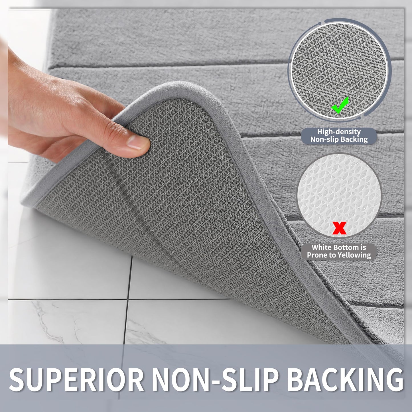 Yimobra Memory Foam Bath Mat, Super Soft Absorbent Bathroom Rug Non Slip, Quick Dry, Machine