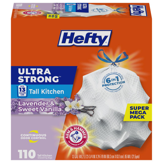 Hefty Ultra Strong 13 Gal Kitchen Trash Bags, Lavender Vanilla, 110ct