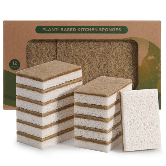 Natural Sponges for Dishes 12 Pack - Keep Soap Biodegradable Kitchen Sponge Compostable Coconut