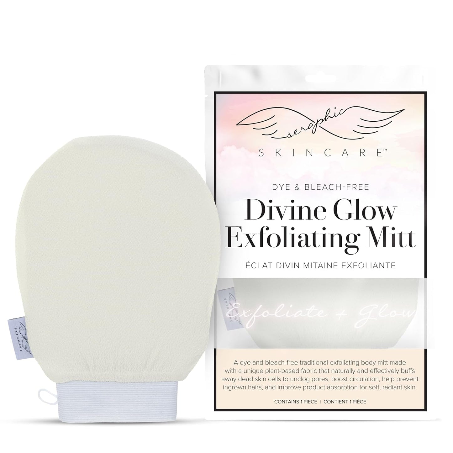 Seraphic Skincare Divine Glow Exfoliating Mitt (1pc) – 100%, Dye-Free, Bleach-Free Vegan Viscose