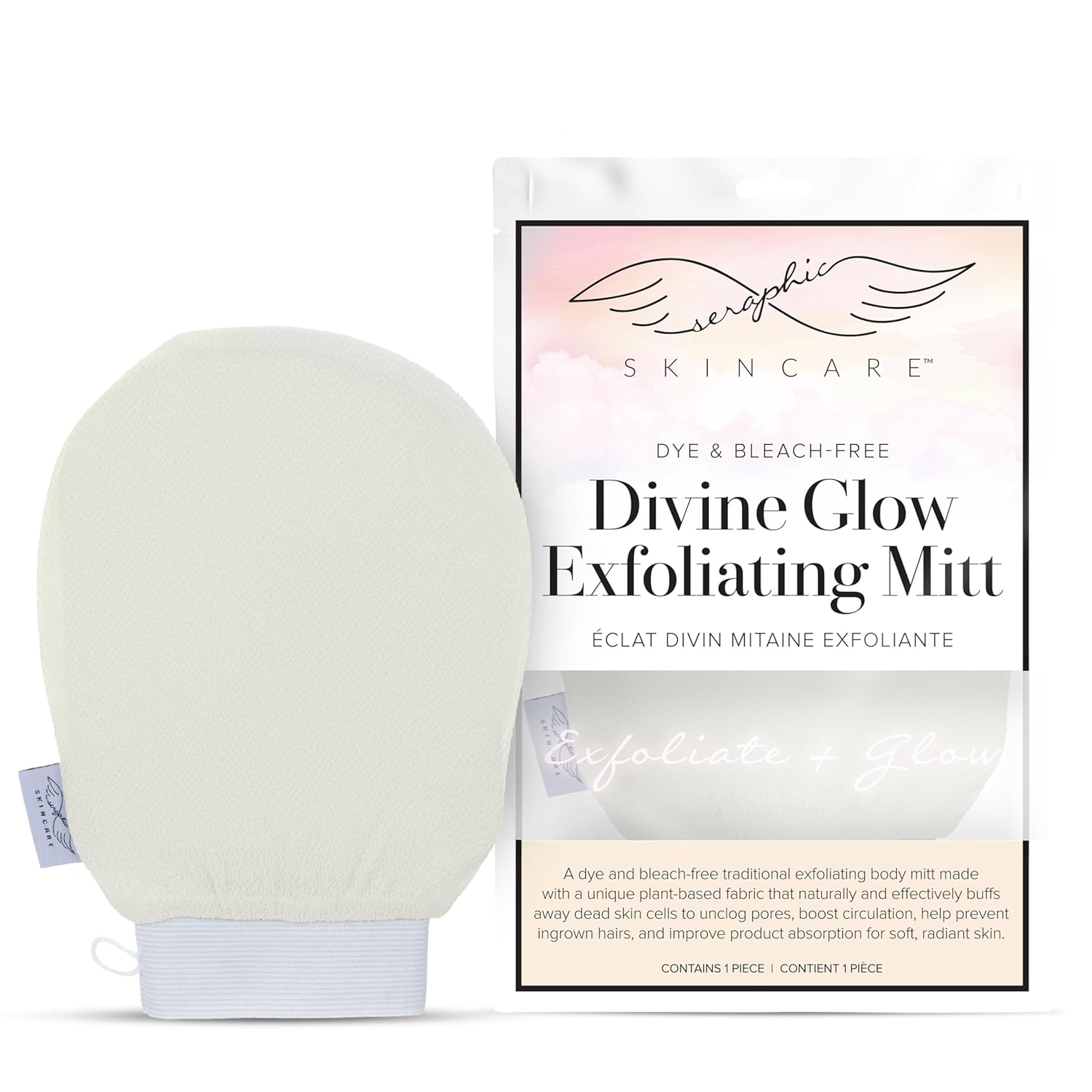 Seraphic Skincare Divine Glow Exfoliating Mitt (1pc) – 100%, Dye-Free, Bleach-Free Vegan Viscose