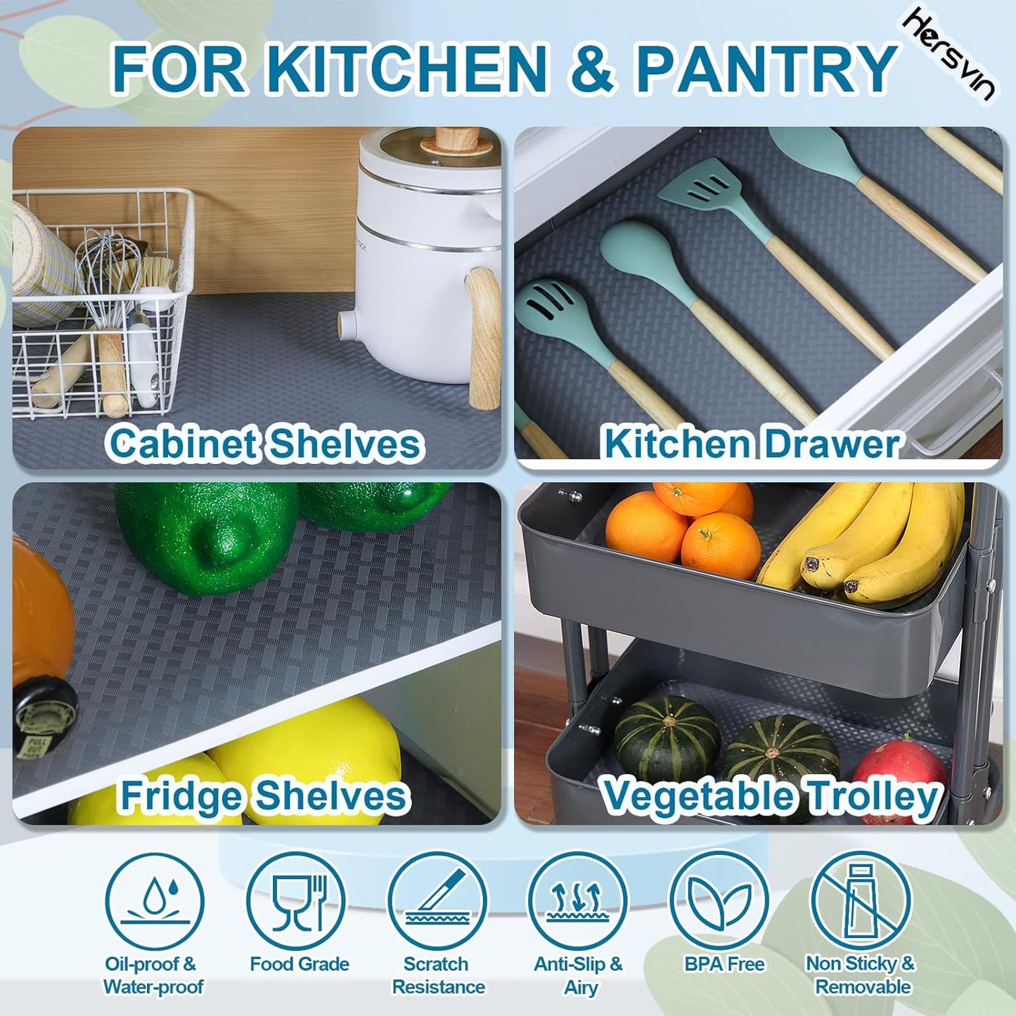 Shelf Liners 24 in x 20 ft EVA Drawer Mats, Non-Adhesive Cupboard Pad, Kitchen Cabinet Lining Fridge Cushion (Gray Crossed Stripe, 61x610cm)