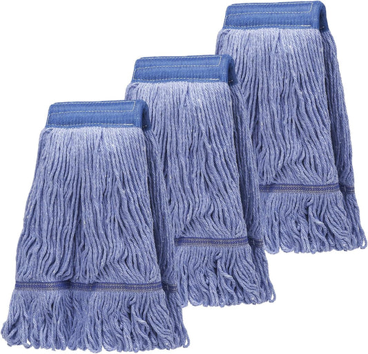 3 Pack Commercial Replace Mop Head, Reusable Mop Head Refills-Replacement Mop Heads Suitable for Heavy Commercial Industrial Residential Areas,Wet Industrial Cotton Looped End String Mop Head (Blue)
