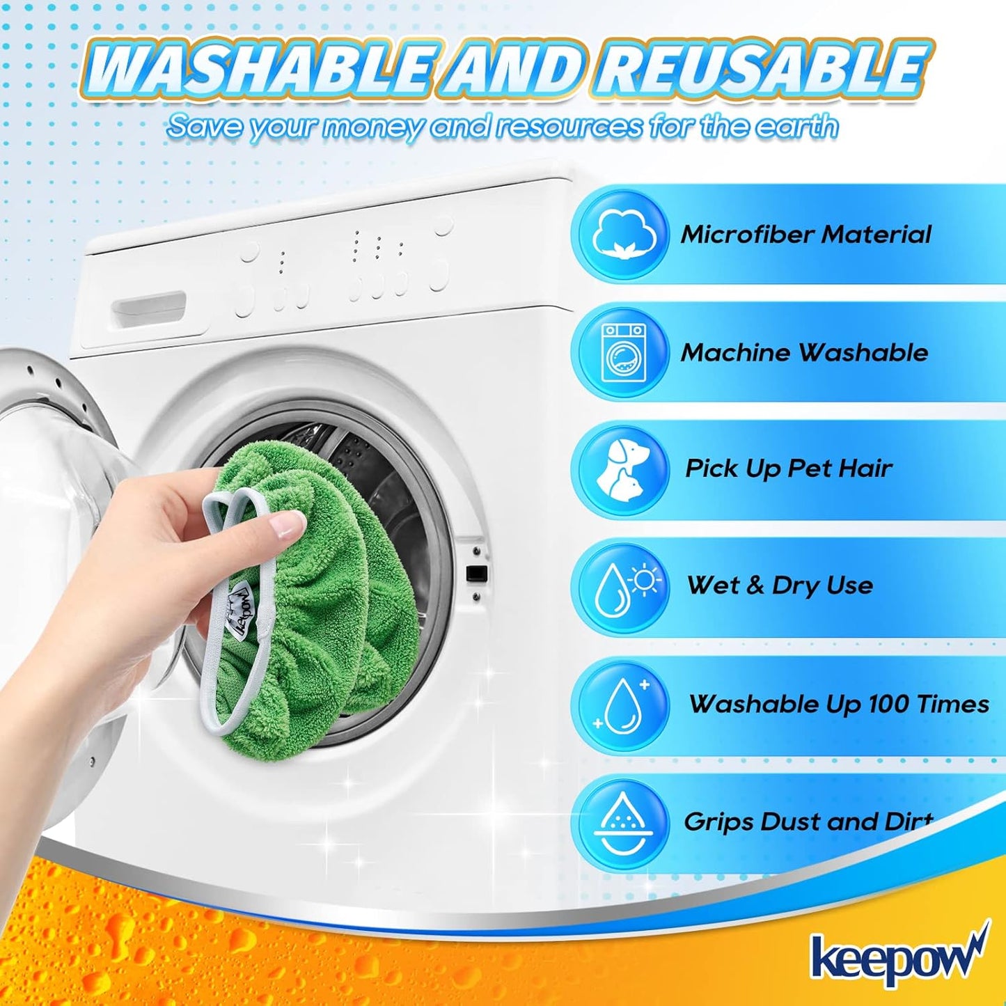 KEEPOW Reusable Wet Pads Refills Compatible with Swiffer Sweeper Mop, Dry Sweeping Cloths, Microfiber Wet Mopping Cloths for Hardwood Floor Cleaning, 12 Pack (Mop is Not Included)