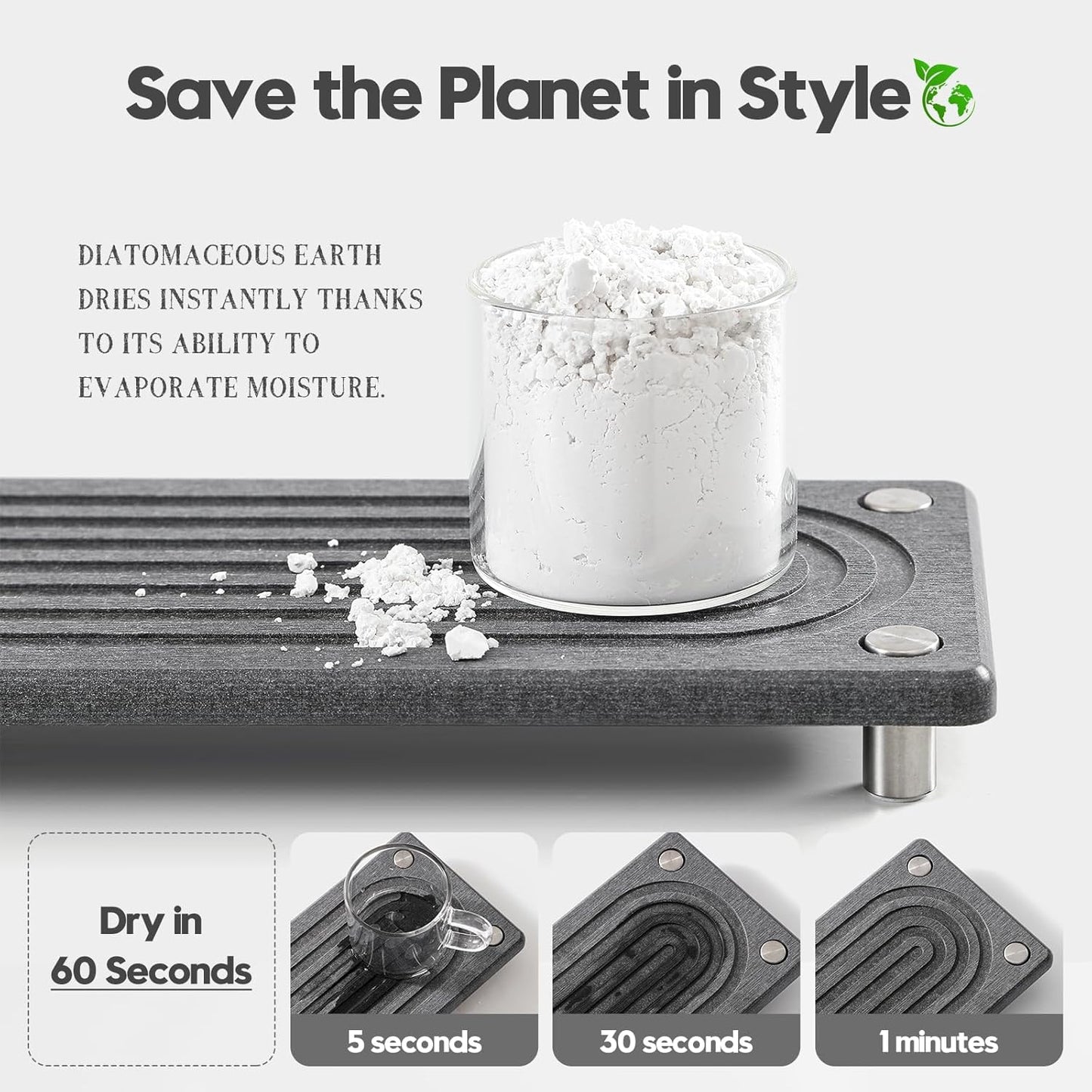 Water Absorbing Stone Sink Caddy Kitchen Sink Organizer Tray, Diatomite Bathroom Counter Tray, Faucet Drying Mat Coaster Soap Dish Rack Riser Dispenser Sponge Holder, Charcoal 10" x 4"