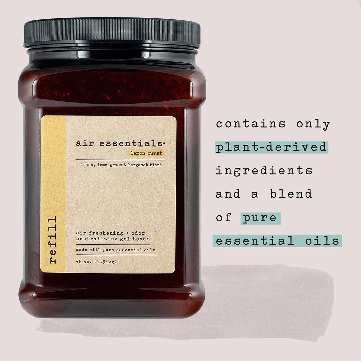 Air Essentials Air Freshener & Odor Neutralizer Gel Bead 48 oz Refill – Odor Eliminator - Made with Pure Essential Oils – Lemon Burst Scent