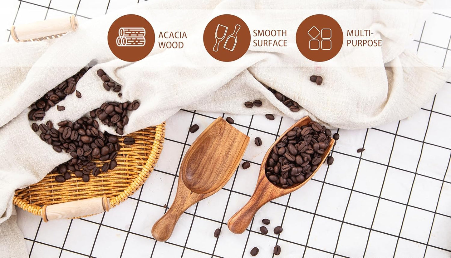 Wooden Coffee Scoop, 4 Pcs Coffee Spoons for Ground Coffee, Tea, Sugar, Wooden Scoops for Jars Small Scoops for Canisters, Bath Salts, Laundry Detergent (Acacia Wood)