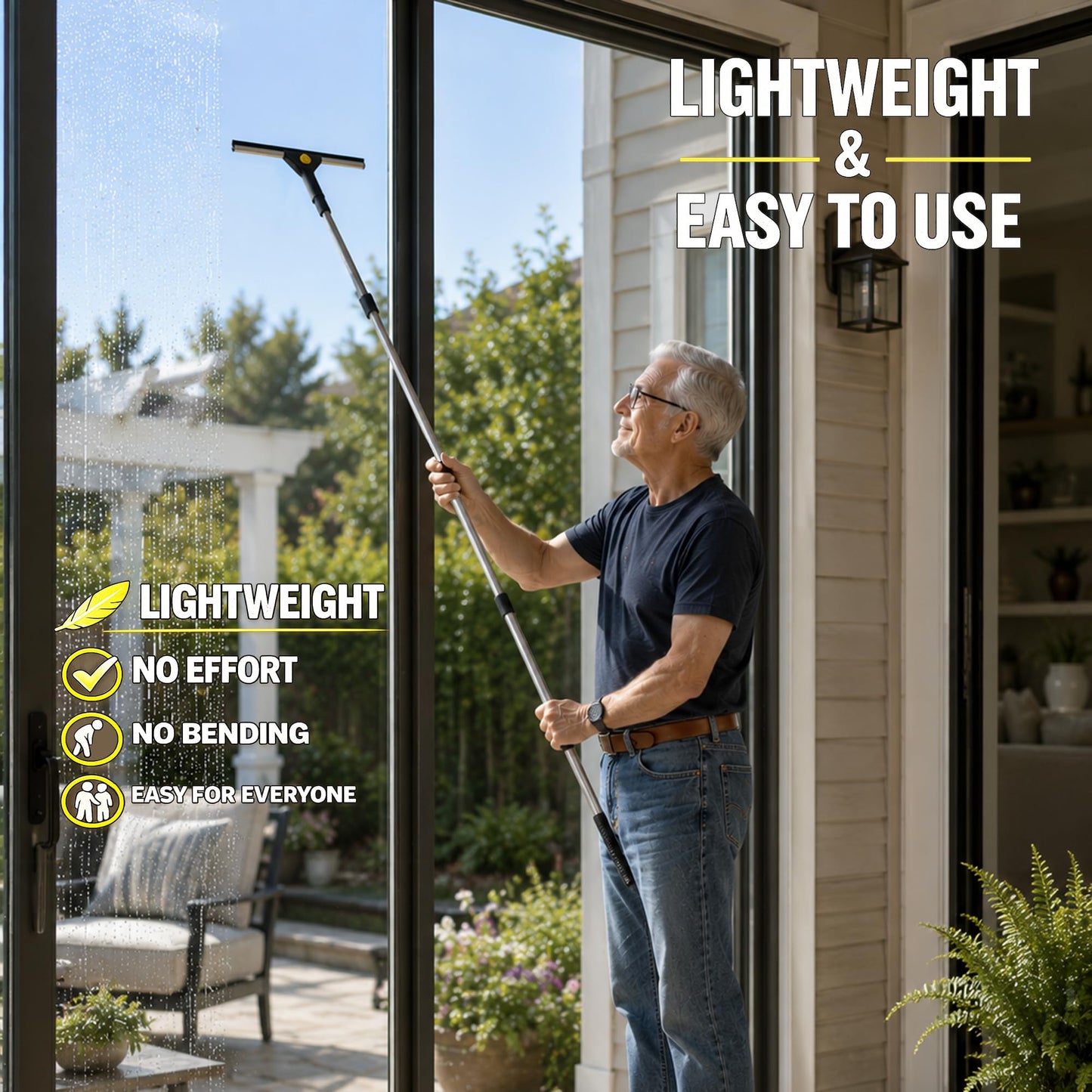 Window Washing Kit with Extension Pole(19–94.5"), Window Squeegee with Extension Pole, High Reach