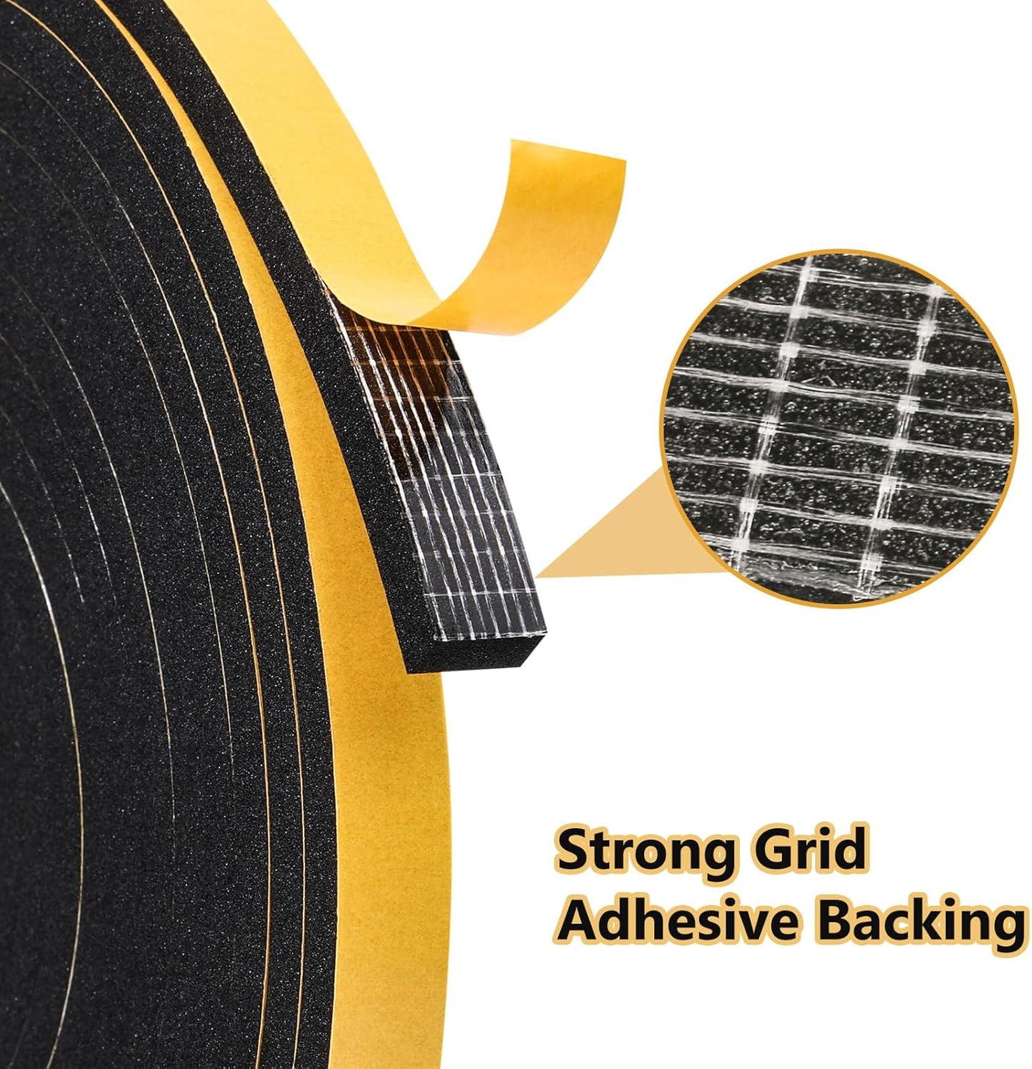 Weather Stripping Seal (2 Inch X 1/4 Inch) for Door Window, 16Feet High Density Foam Tape, Soundproofing, Insulation Strip, Door Sealers for Door Frame- Black
