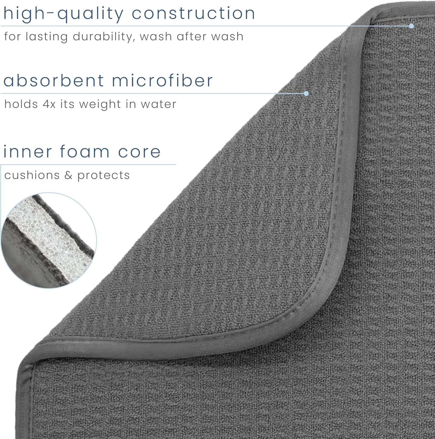 S&T INC. Dish Drying Mat, 16” x 18”, Absorbent Microfiber Kitchen Counter Mat, Dish Drying Pad for Dishes, Utensils, Pots and Pans, Large, Charcoal