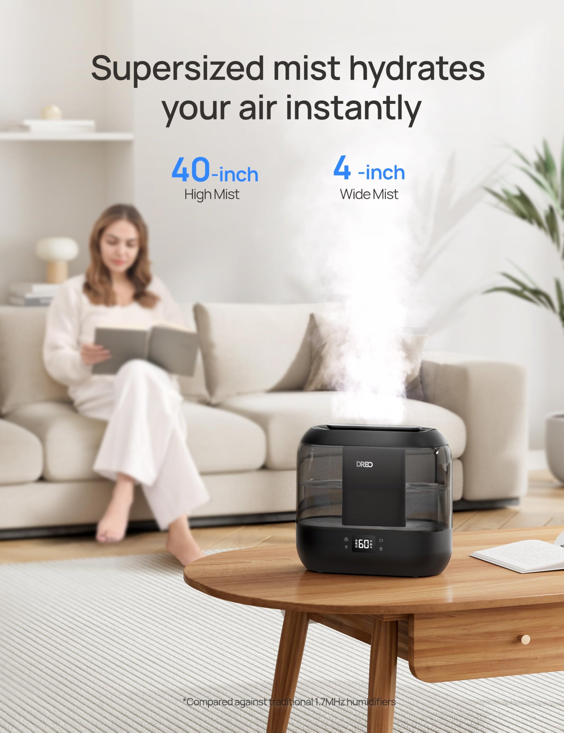 DREO Smart Humidifiers for Bedroom, 4L Cool Mist Humidifier