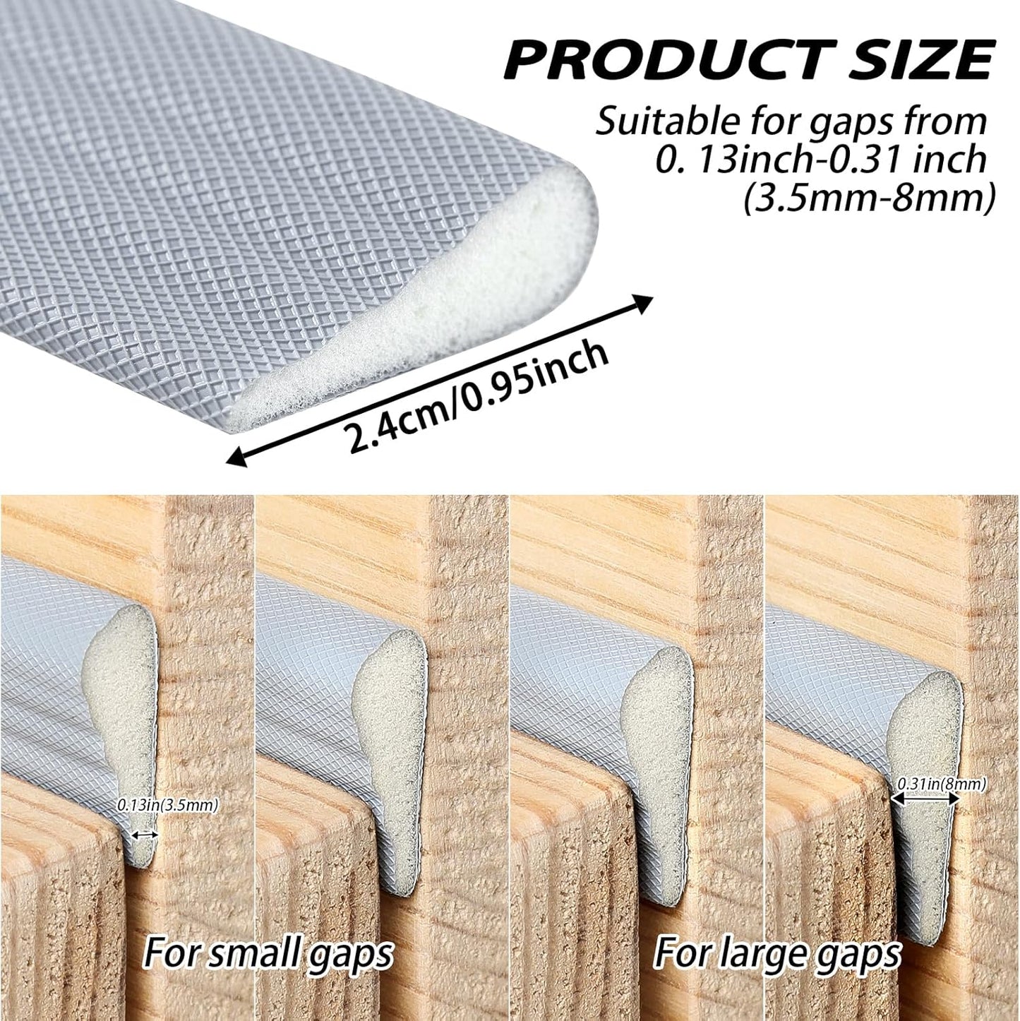 QDiShi 118" Wedge-Shape Weather Stripping Door Seal Weatherproof Foam Seals Self Adhesive Insulation Anti-Collision Strip Soundproofing Frame Insulation Tape Fits 0.13-0.31" Gaps(Grey)