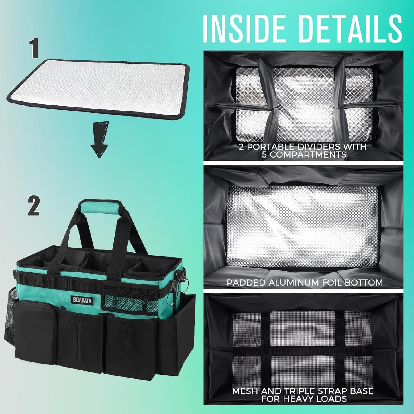 Wearable Cleaning Caddy Bag, Cleaning Caddy Supplies Organizer with Handle & Shoulder Straps for Housekeepers, Under Sink & Car Cleaning Tool Organizers with 4 Foldable Divider (Lake Blue)