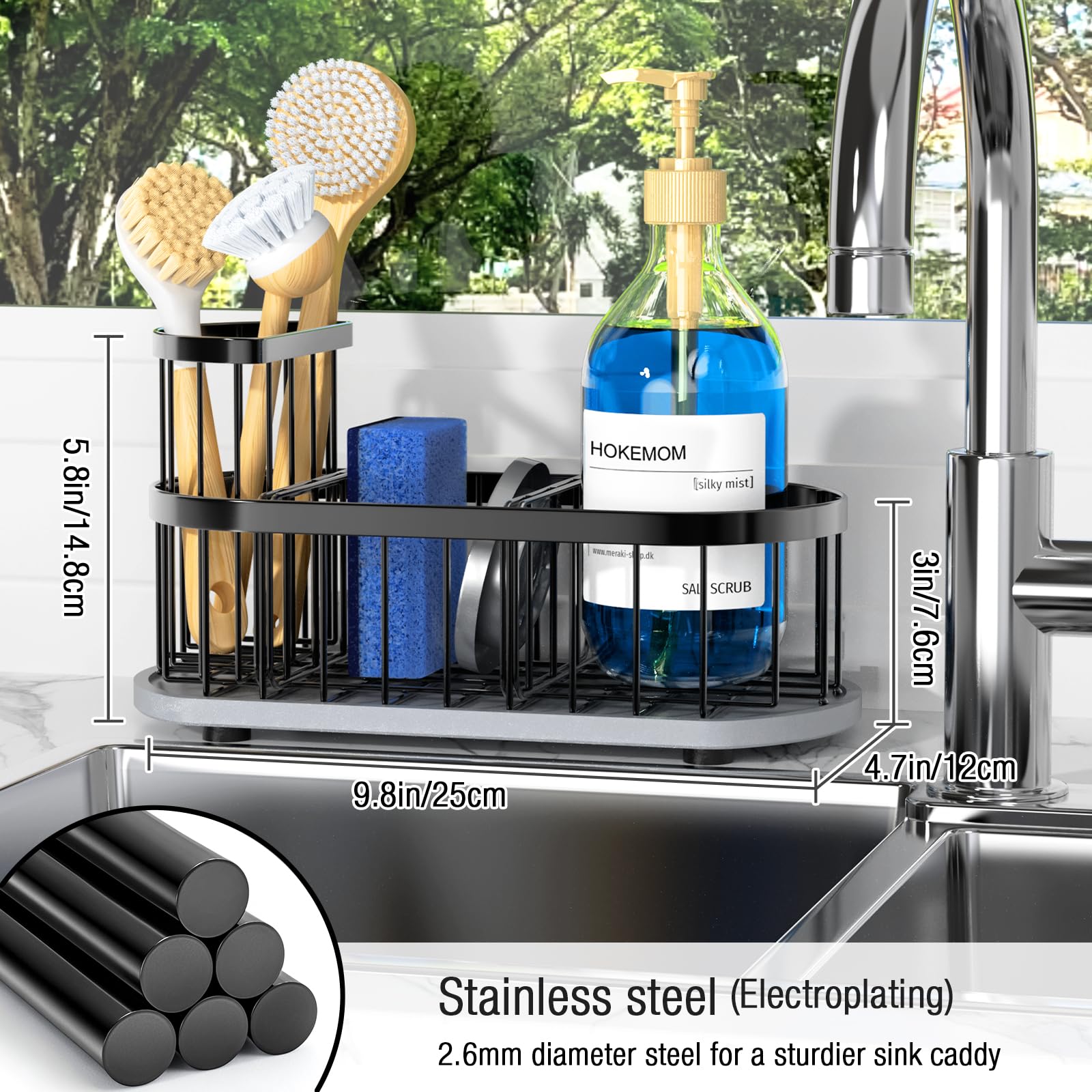 Sink Caddy Kitchen Sink Organizer, Sponge & Brush Holder, Stone Drying Mat