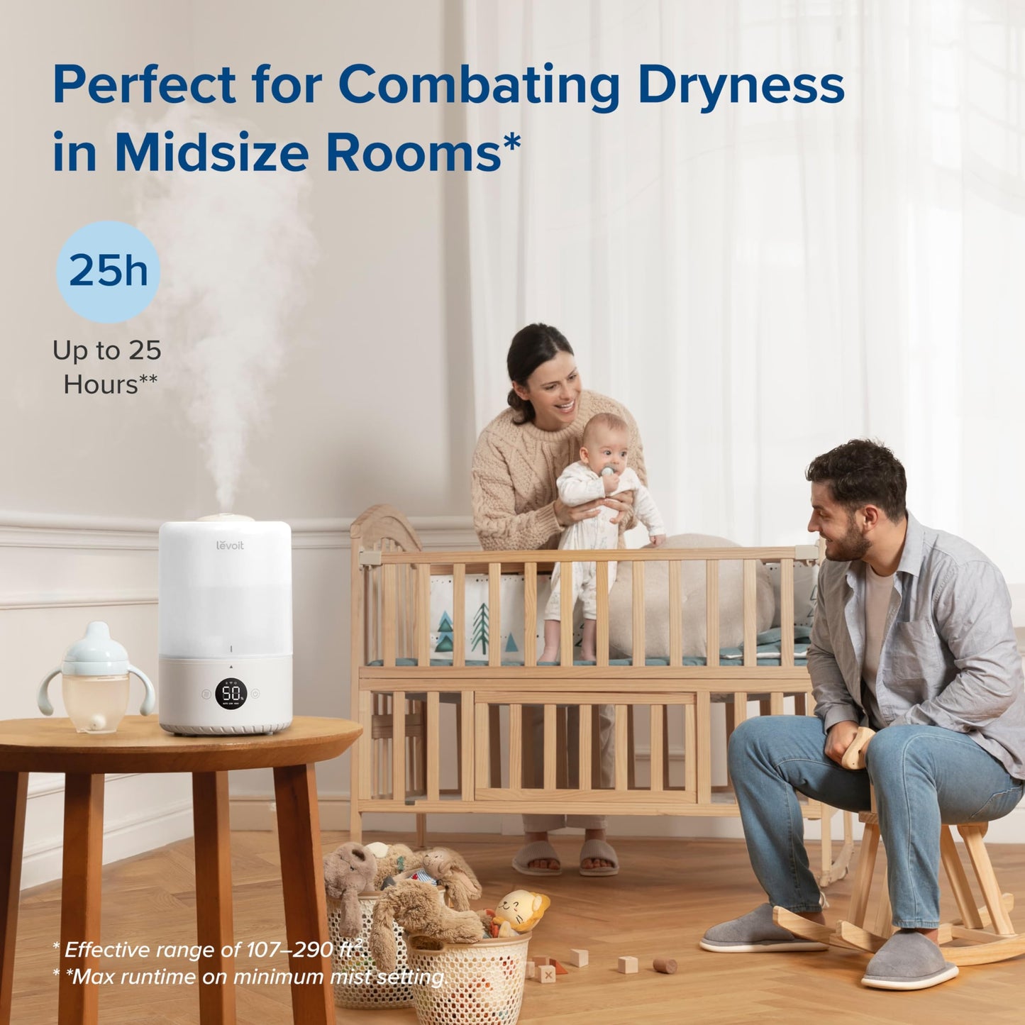 Levoit Smart Cool Mist Top Fill Humidifiers for Bedroom with Sensor, 3L
