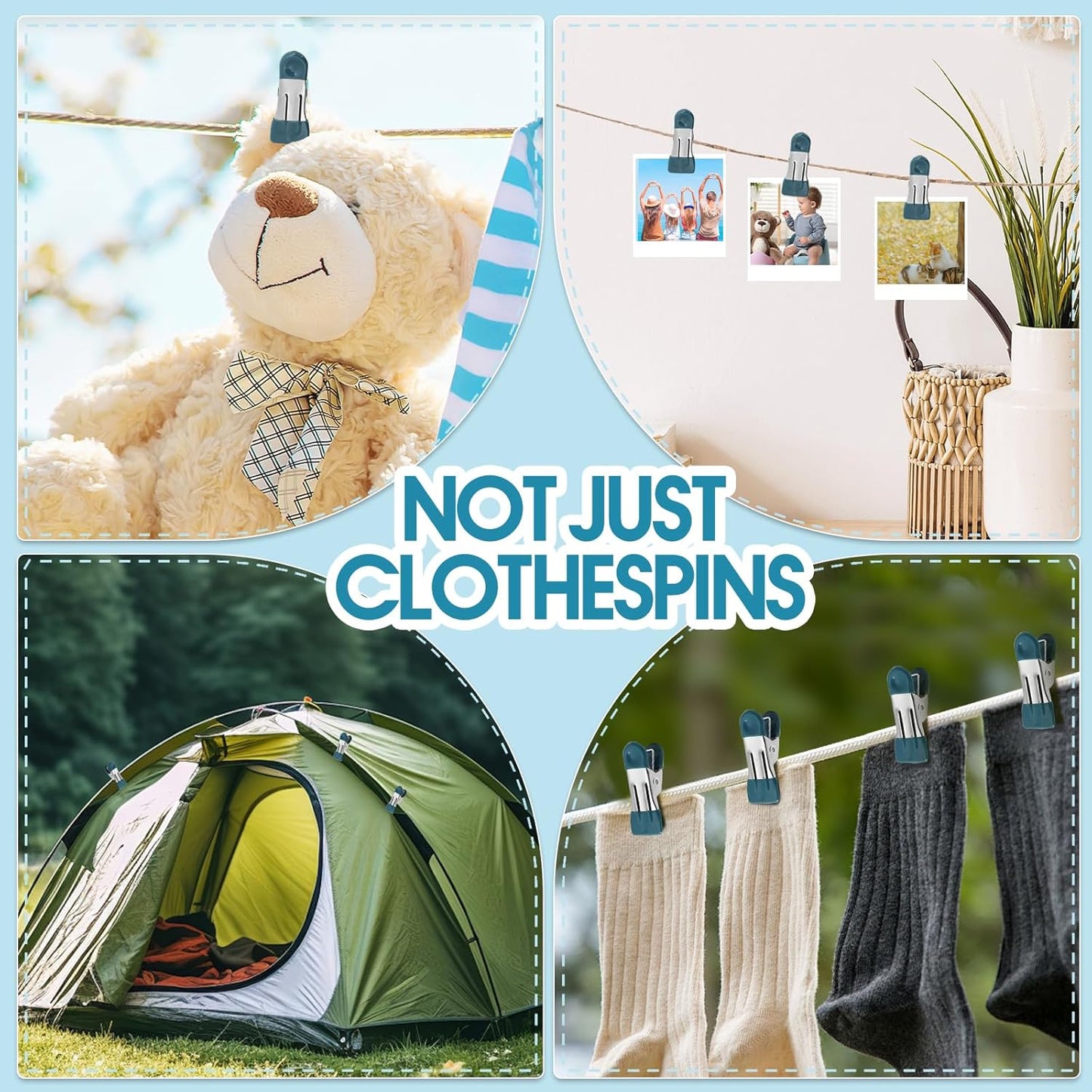 Clothes Pins Heavy Duty 30 Pack - 2.17 Inch Metal Chip Clips, Clothespins for Photo Drying Clothesline Laundry Sock, Bag Clips for Food Kitchen Stainless Steel with Rubber, Dark Green