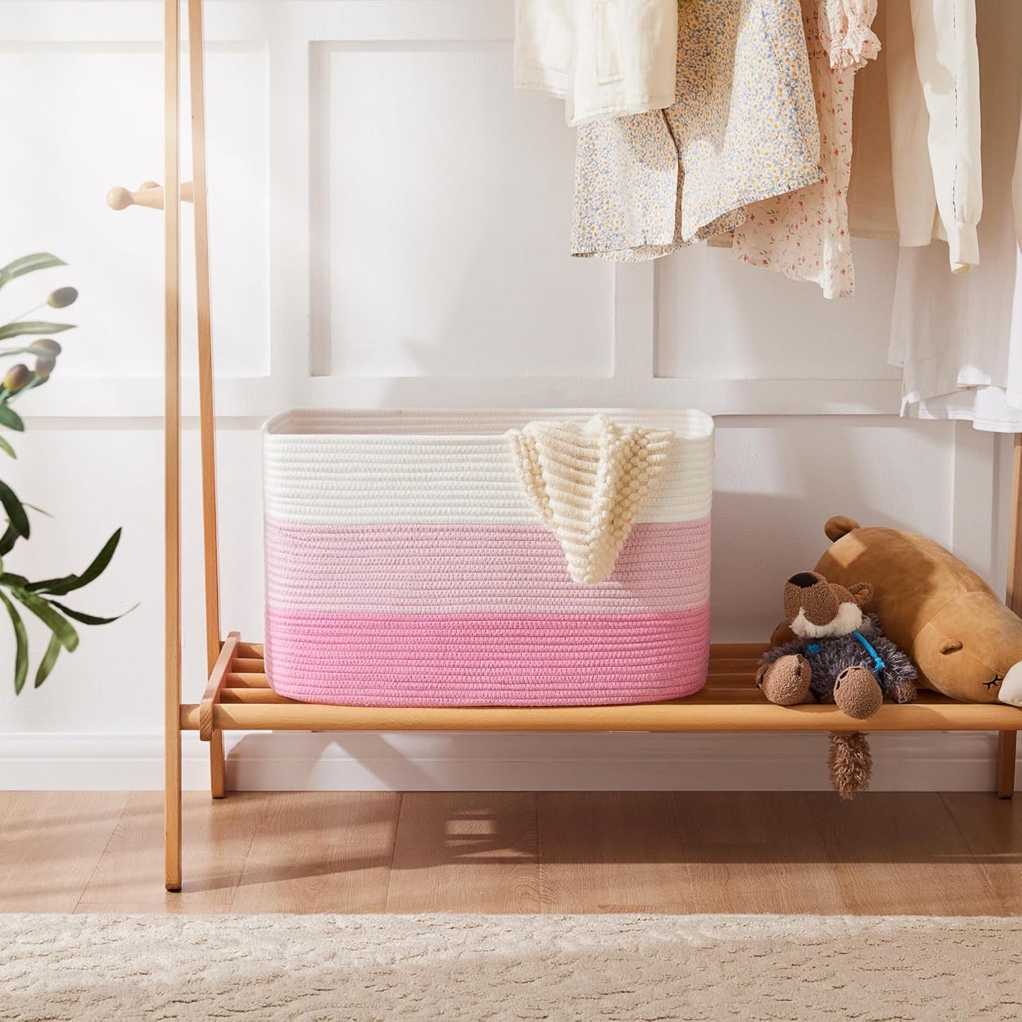 Blanket Basket,Rectangle Woven Baskets for Storage,100L Laundry Basket for Decorative Nursery Blanket,Toys,Dirty Clothes and Magazine in Shelves,Baby Room,and Living Room