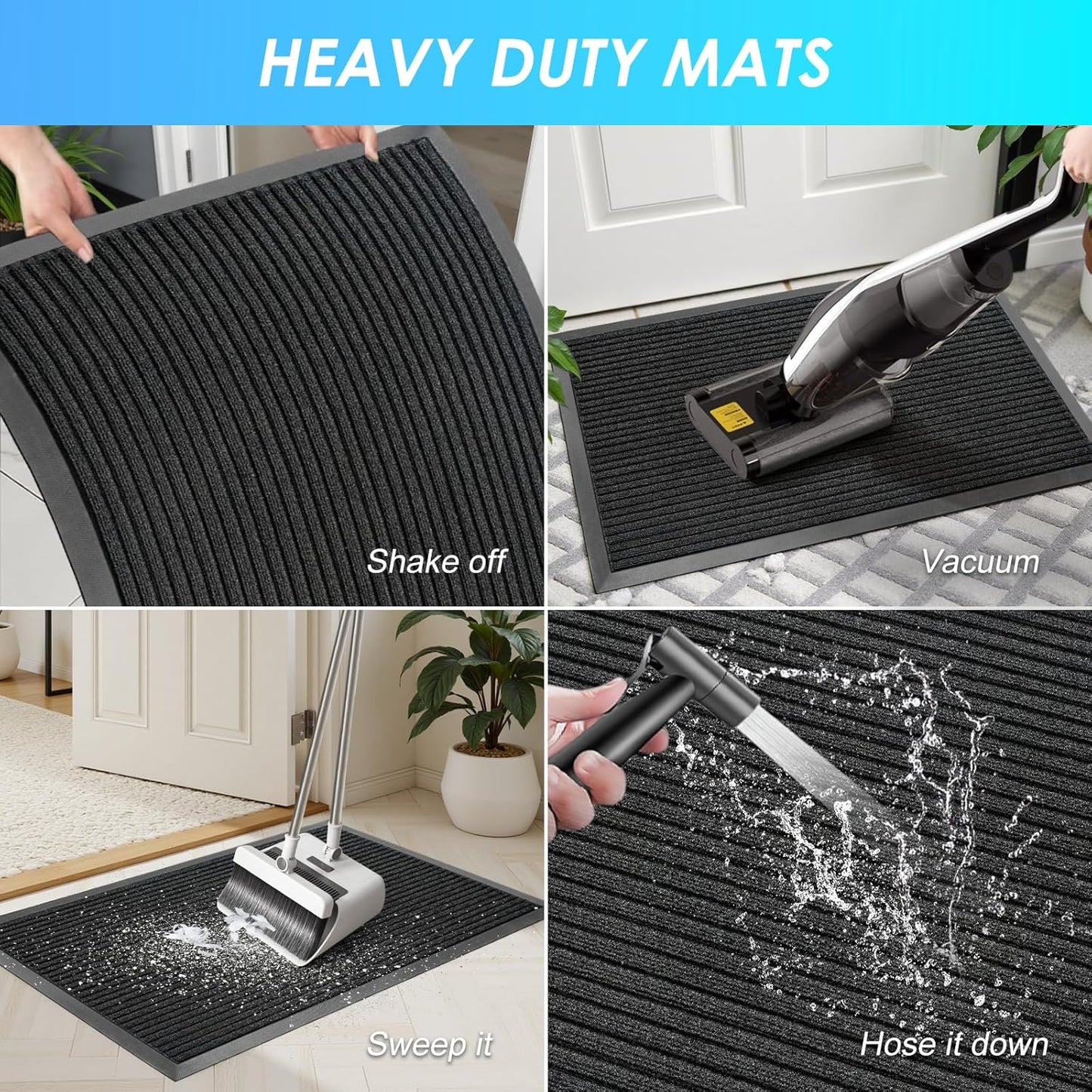 Vicwe Front Door Mat Indoor Outdoor Entrance, 59"x35.5" Heavy Duty Non-Slip Rubber Doormats, Low Profile,Easy Clean Entryway Floor Mats for Outside, Porch, Patios,Black