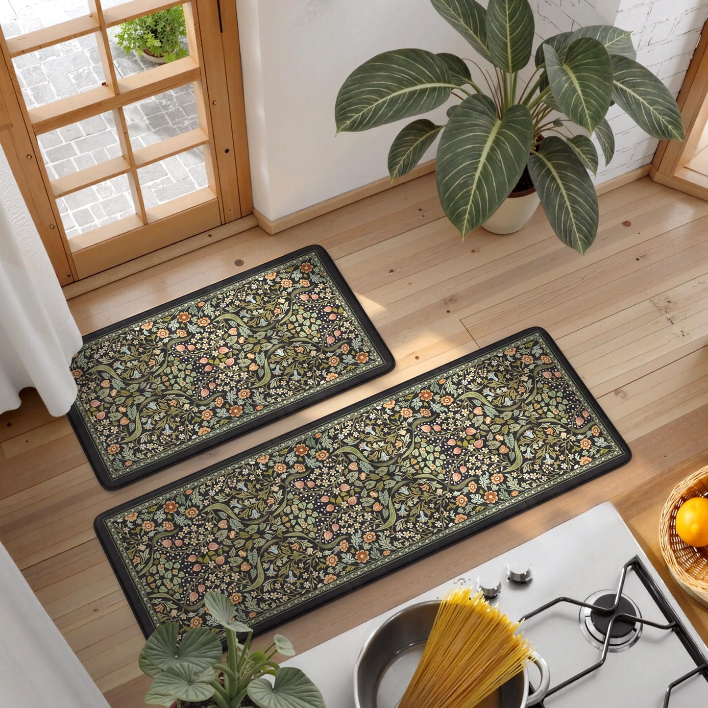 Collive Kitchen Mats for Floor, Kitchen Rugs Sets of 2 Non Slip Washable