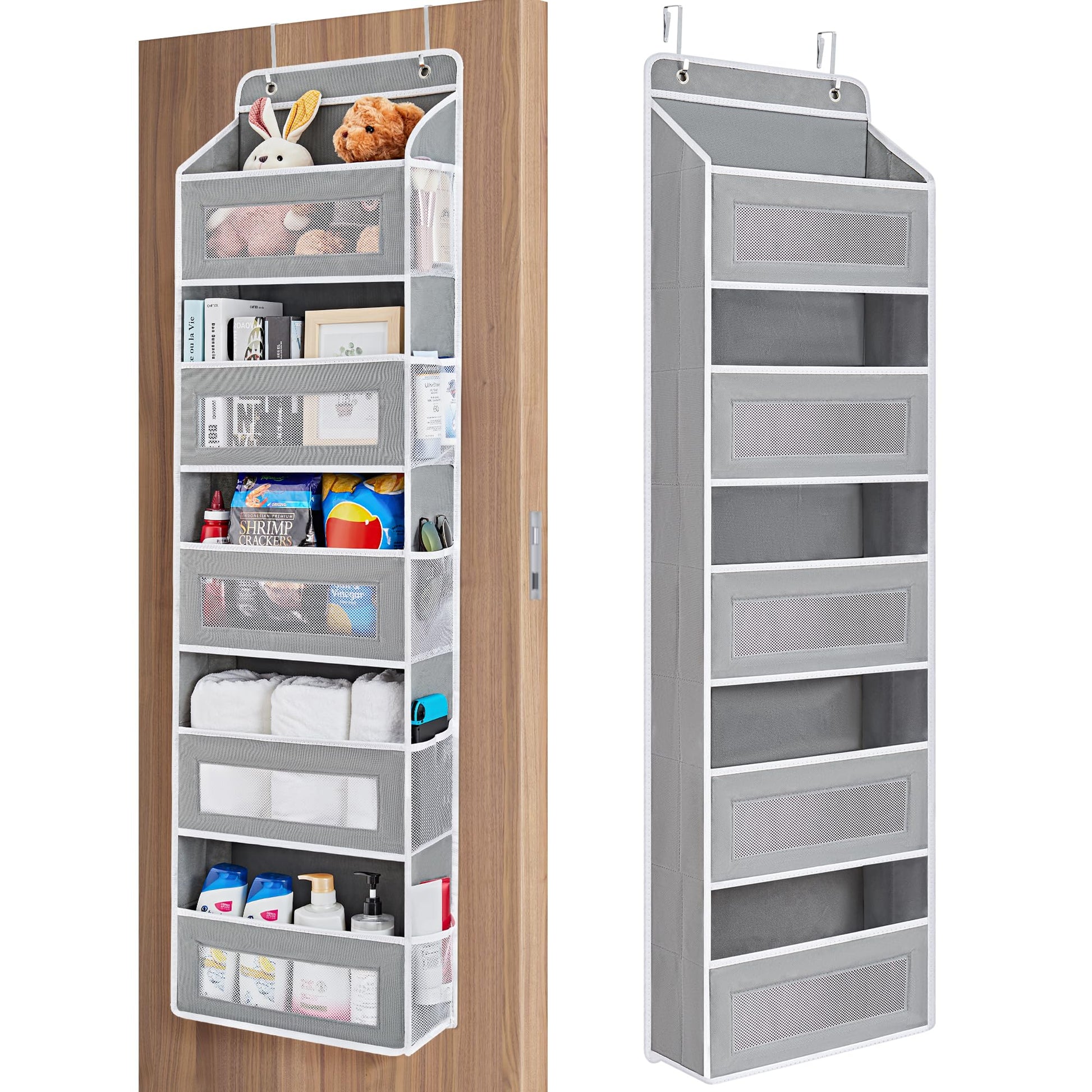 JARLINK Over the Door Organizer for Bedroom, Pantry, Bathroom, 5 Shelf Grey