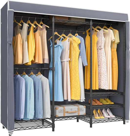 VIPEK V5C Covered Clothes Rack Heavy Duty Portable Closet Wardrobe, Freestanding Black Metal Clothing Rack with Grey Oxford Fabric Cover, Adjustable Custom Closet Rack, 57.9" Lx17.3 Wx76.4 H (Medium)