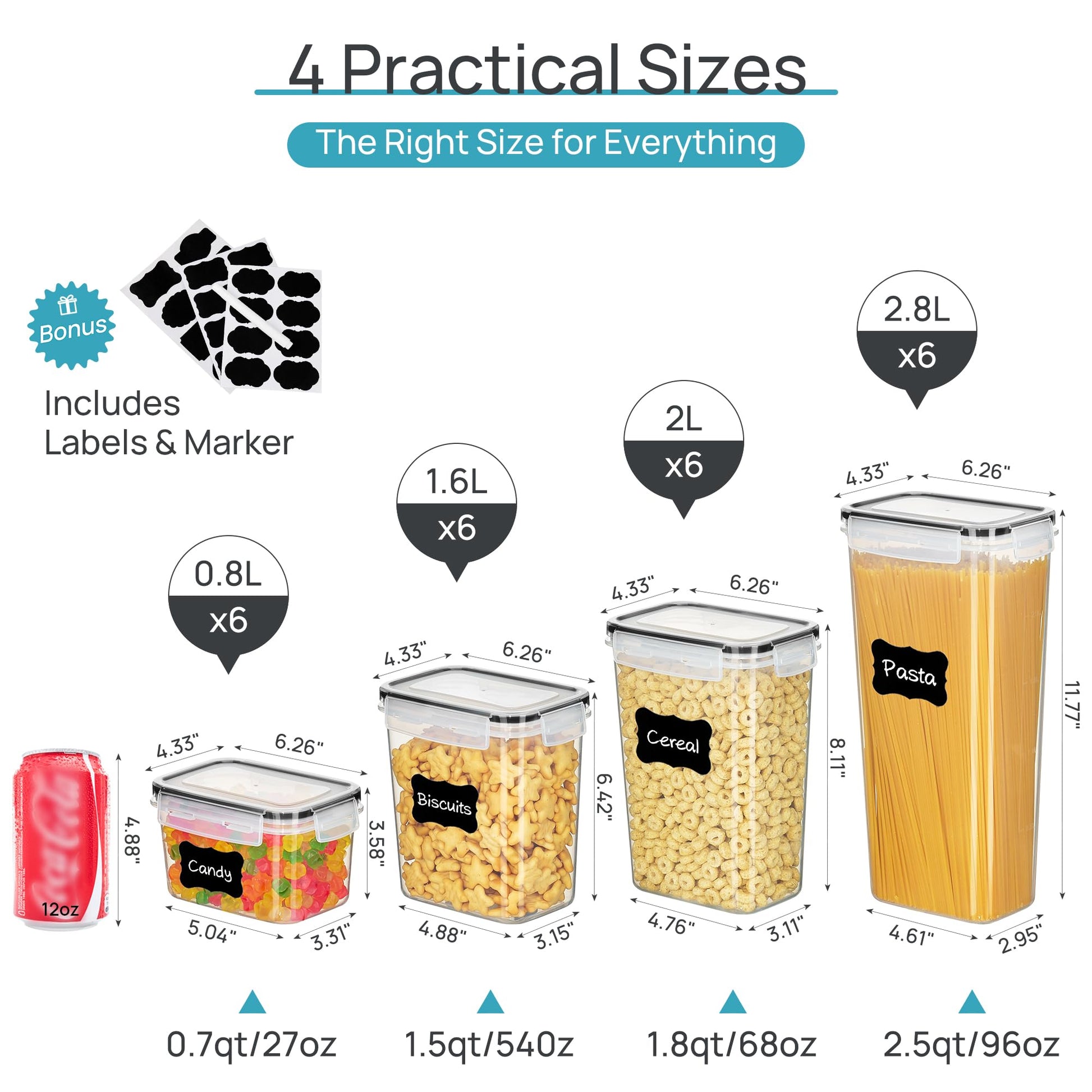 Vtopmart Airtight Food Storage Containers with Lids, 24 pcs, Black