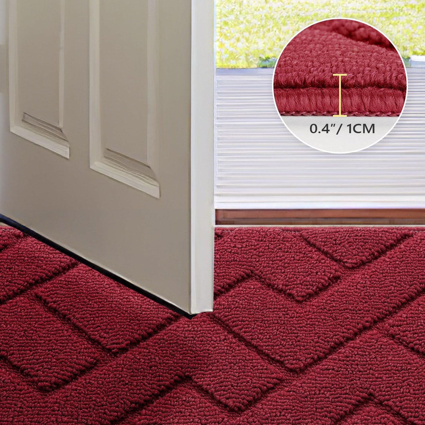 hicorfe Front Door Mat Outside Entrance,36"x59" Absorbent Muddy Dirt Resist Welcome Door Mats Outdoor Indoor,Stain and Fade Resistant,Non Slip Backing Entry Mat Doormat for Entryway(Red)