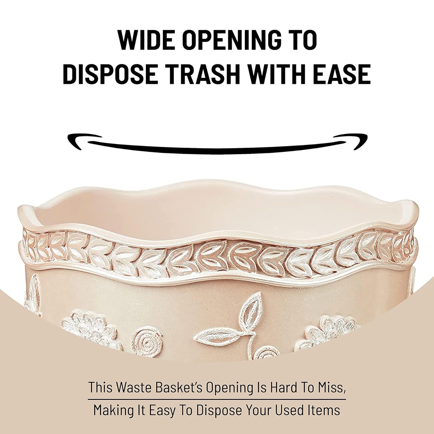 Zahari Home Decorative Trash Can for Bathroom, Office & Bedroom - 2.1 Gallons Stylish & Small Trash Can for Dorms, Desktop & Restroom - Chic Waste Basket for Compact Spaces, Rose Vine