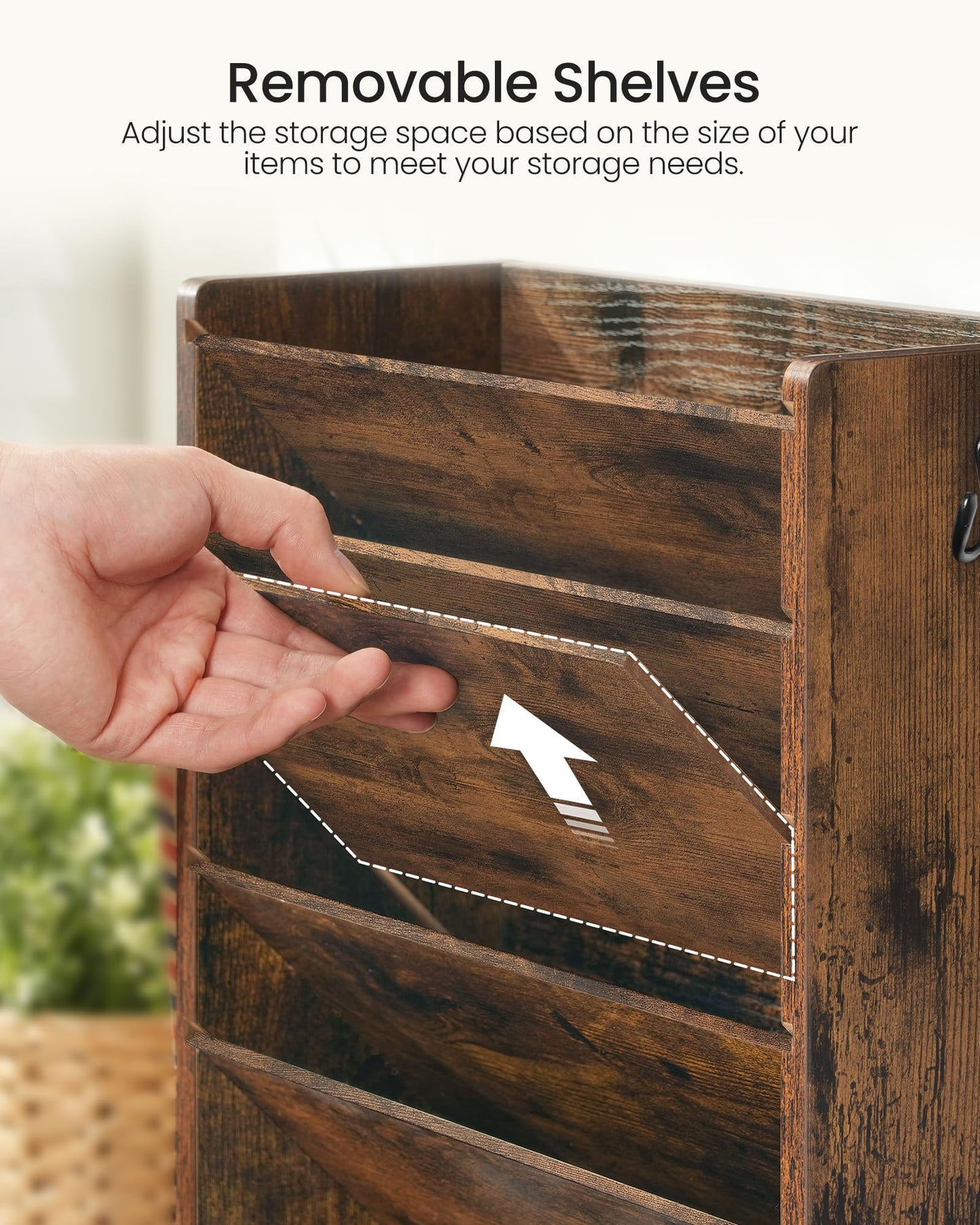 CHOEZON Wall File Organizer, 6-Tier Vertical Mount Hanging Holder with 2 Side Hooks, Vintage Wooden