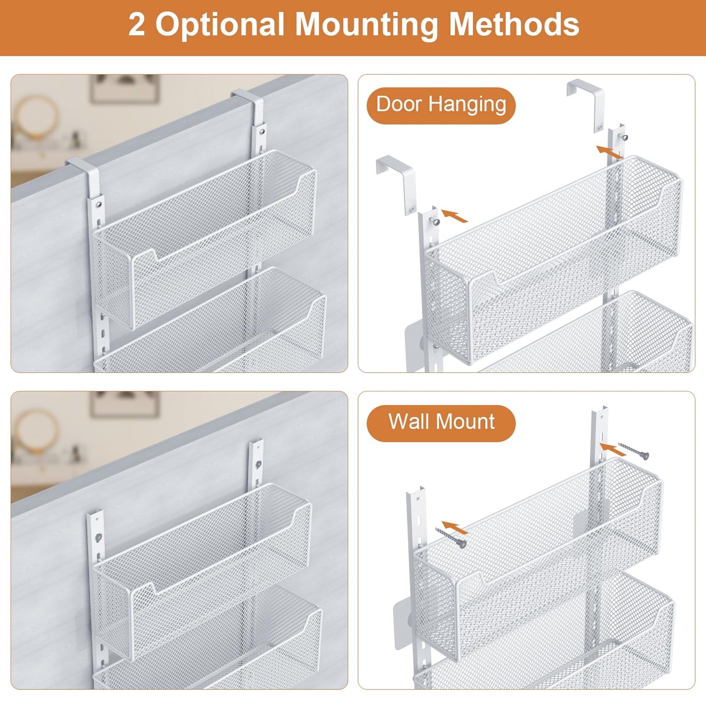 VyGrow Over The Door Organizer, Metal Door Organizer Hanging with 5 Adjustable Baskets and Coat