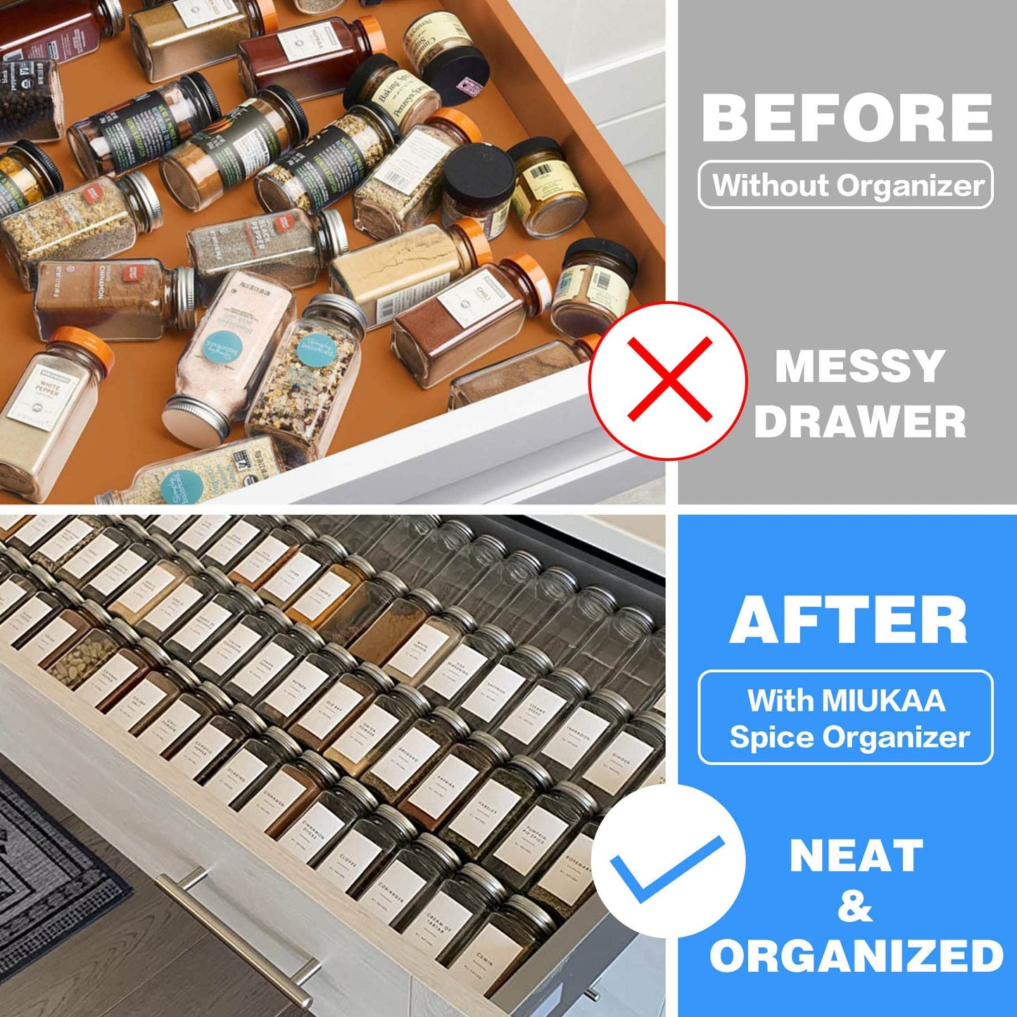 MIUKAA Clear Acrylic Spice Drawer Organizer, 4 Tier- 2 Set Expandable From 13" to 26" Drawer