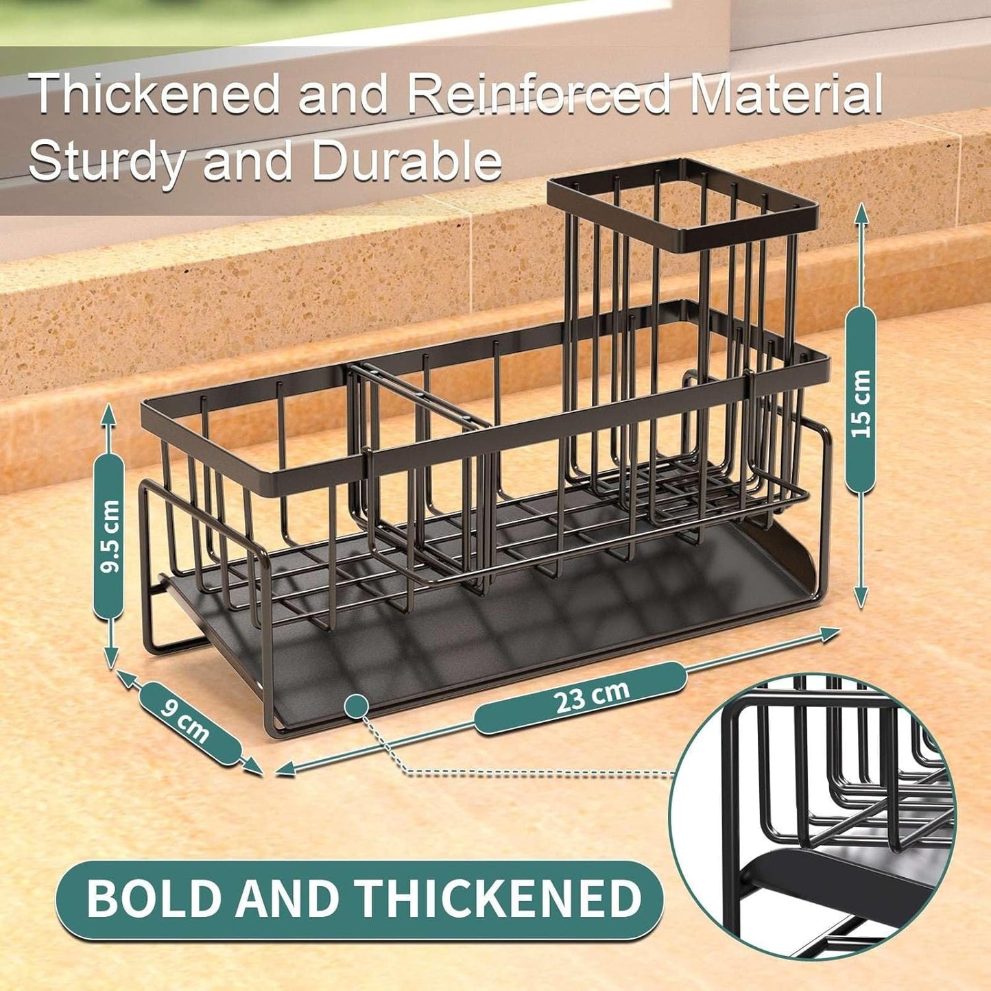 Kitchen Sink Caddy Organizer – Rustproof Sponge Holder with Drainage, Space-Saving Sink Organizer for Countertop Storage, Kitchen Accessories & Décor