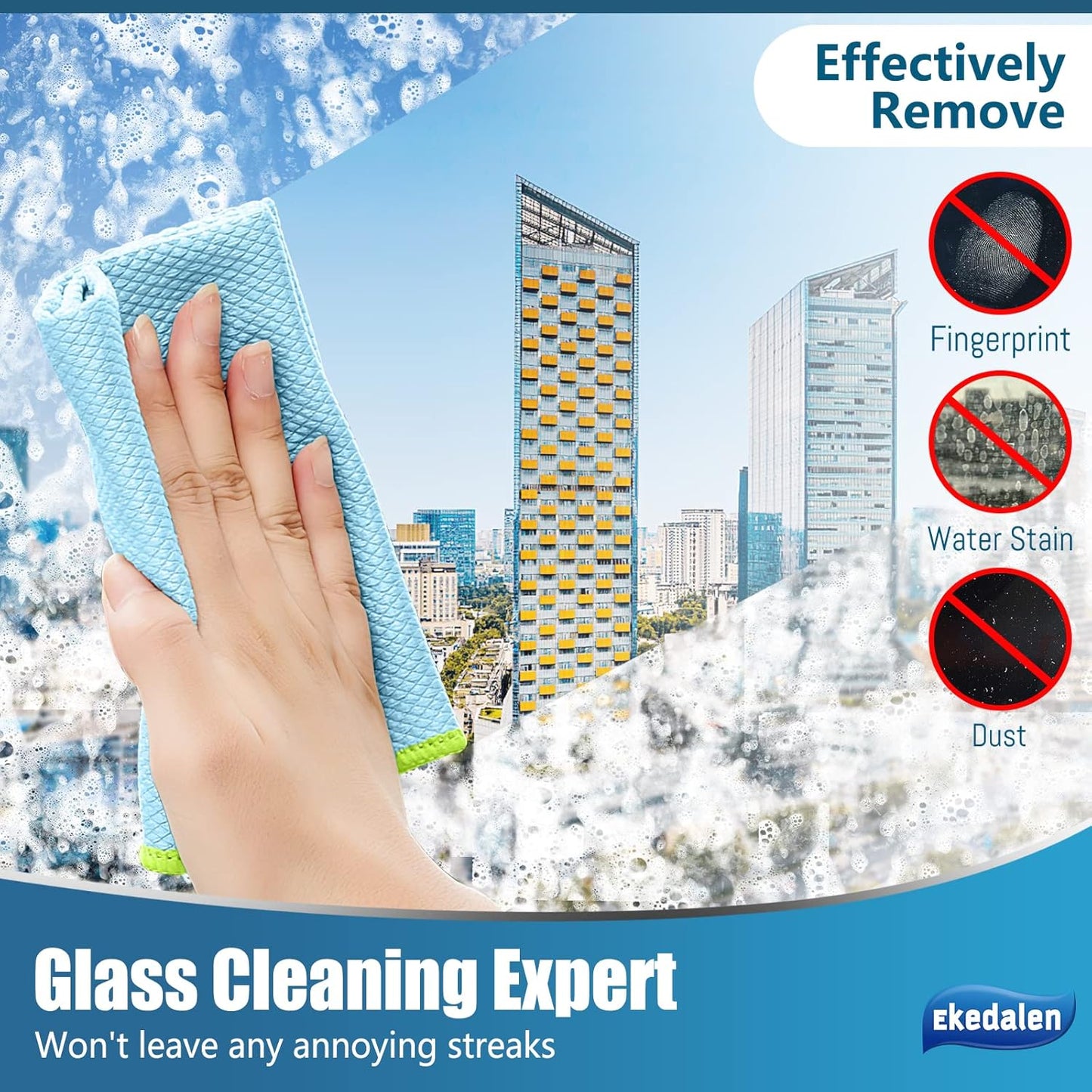 Microfiber Cleaning Cloth Lint Free Glass Cleaner Window Polishing Streak Free Miracle Easy Clean Rag Reusable for Mirror Kitchen Dish Auto Detailing,Pack of 8, 12'' x 16'', Light Blue