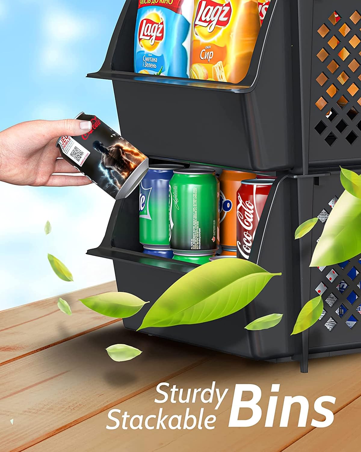 Skywin Plastic Stackable Storage Bins for Pantry - Stackable Bins for Organizing Food, Kitchen, and Bathroom Essentials (Black - 50 Pack)