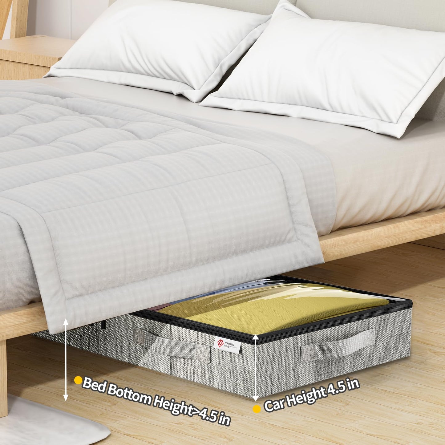 4.5 Inches Under Bed Storage Containers with Sturdy Sidewalls/Bottom and Reinforced Handles，Low
