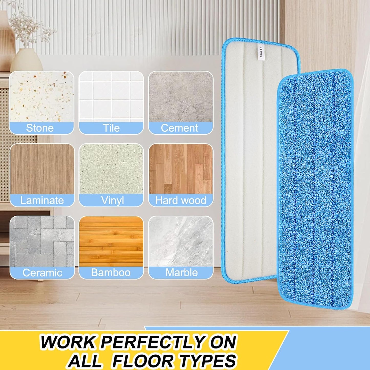 16.5 Inch Reusable Mop Pads Microfiber Spray Mop Replacement Heads for Wet/Dry Mops Compatible with Bona Floor Care System (6 Pack)