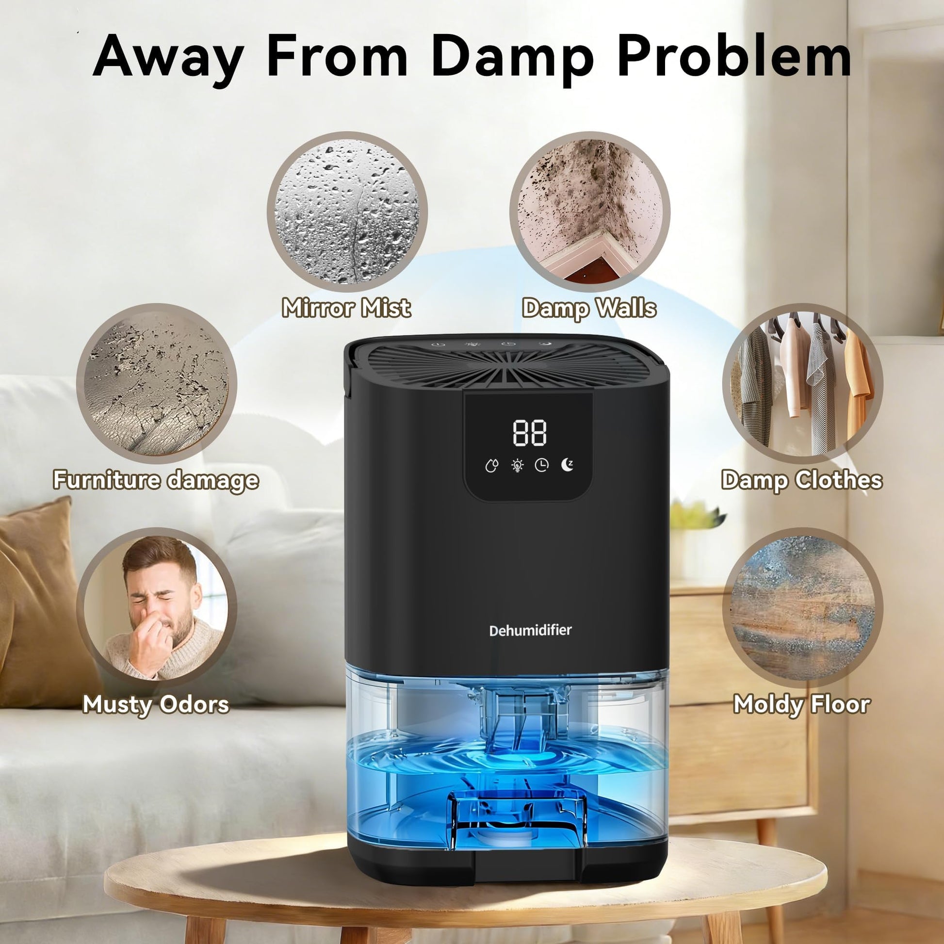 Dehumidifier,35OZ（350sq ft）Small Dehumidifier for Home, Screen Display Quiet with Auto Shut