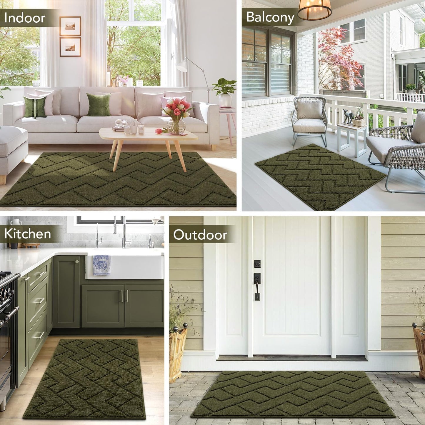 hicorfe Indoor Door Mat,Non Slip Door Mats,32"x48" Front Back Door Mat Rubber Backing,Absorbent Resist Dirt Entrance Inside Floor Mats for Entryway Washable Low-Profile(Oliver Green)