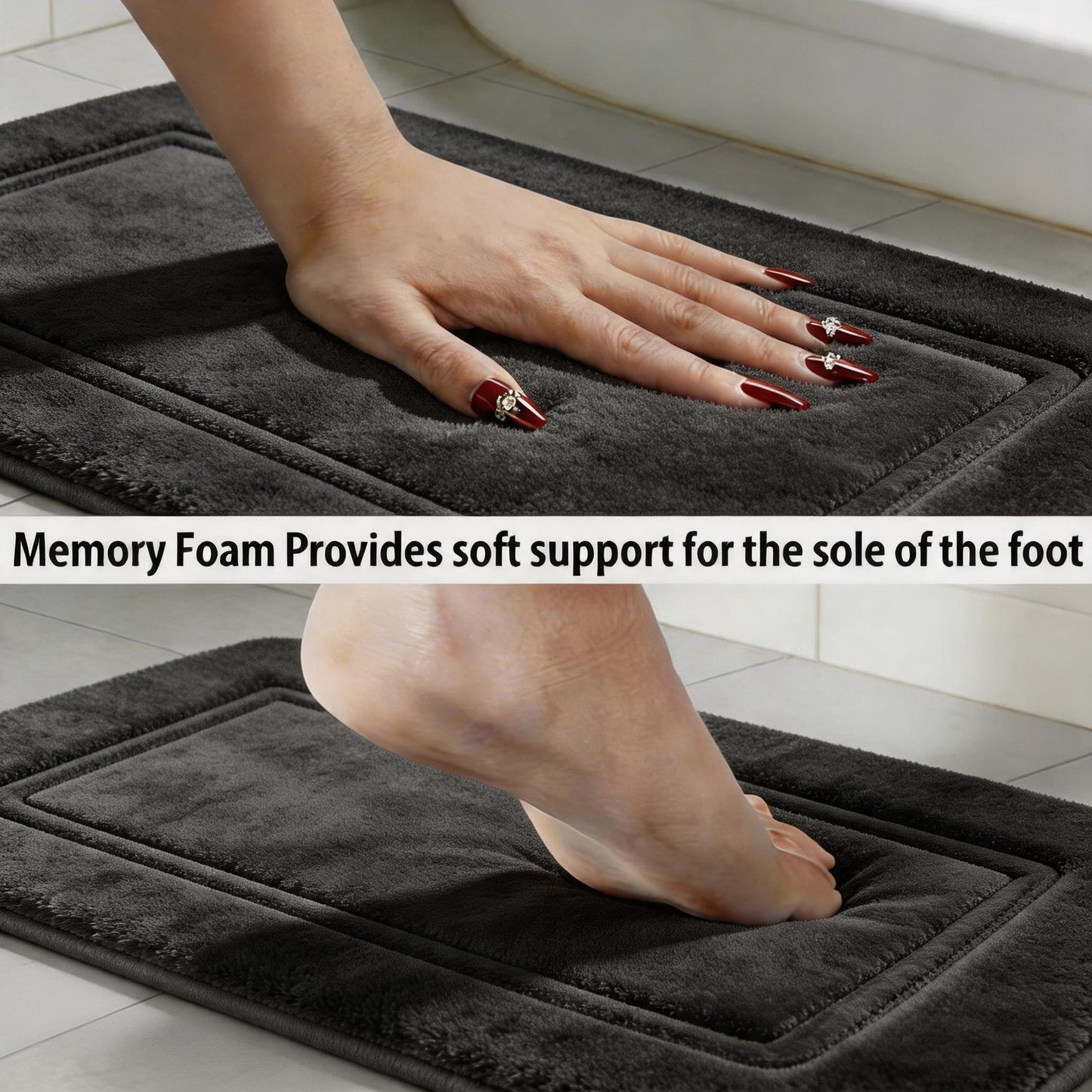 Bathroom Rugs Set 3 Piece Memory Foam Bath Mats Non-Slip Bath Rug Set ,Washable Bathroom