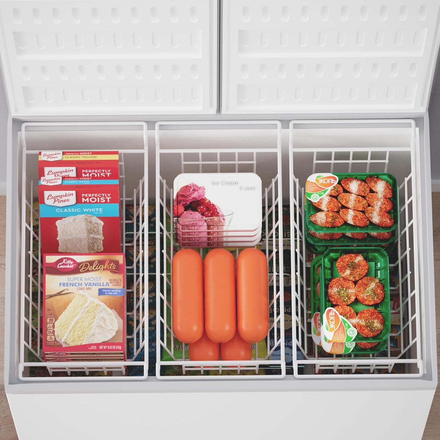SANNO Chest Freezer Baskets, Deep Freezer Organizer Bins Sturdy Metal Wire Freezer Organizer for Home Kitchen, 17.5in