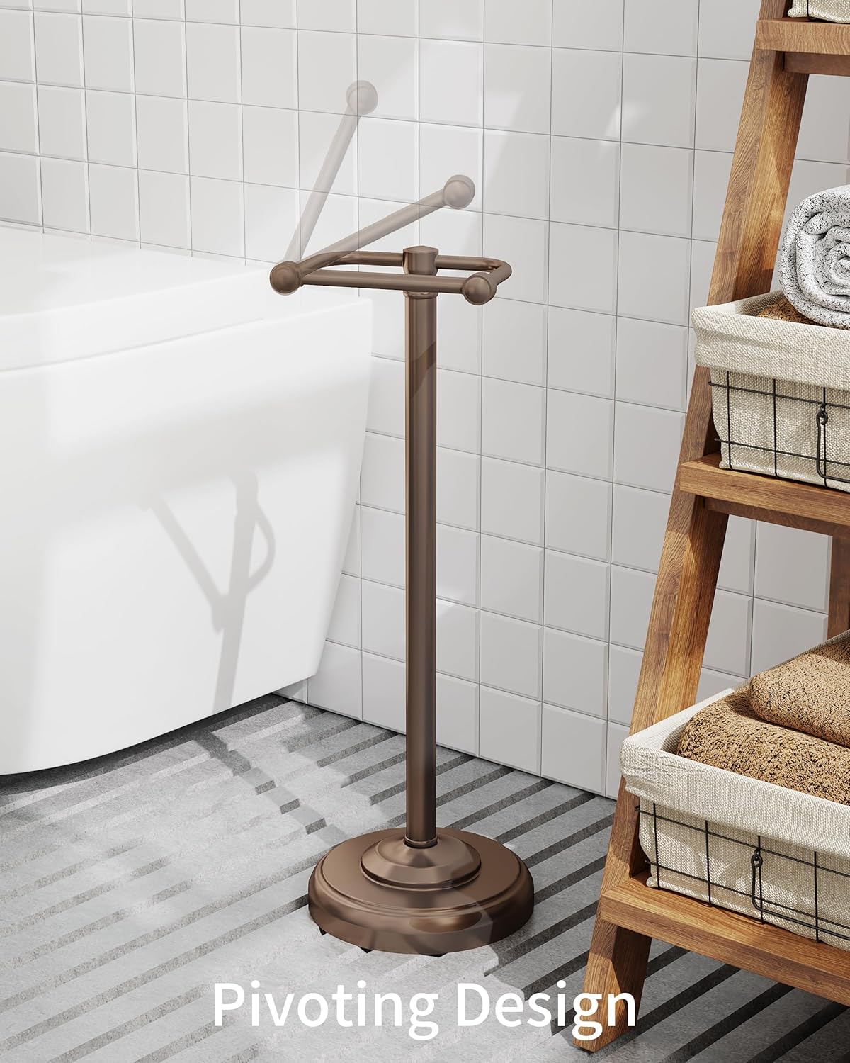 Toilet Paper Holder Stand, Bronze Toilet Paper Holder Free Standing, Post Pivoting Design & Stable Weighted Base SUS304 Stainless Steel for Bathroom (Mega Roll)