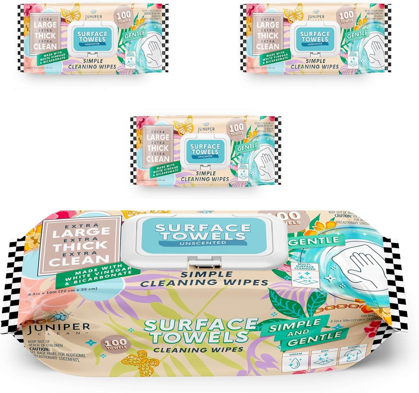 3 Packs Surface Cleaning Wipes Bleach Free, Thick & Large Dispose, All-Purpose Cleaner for Bathroom, Kitchen, Office, 100 Count Soft Flow, Biodegradable, No Scent