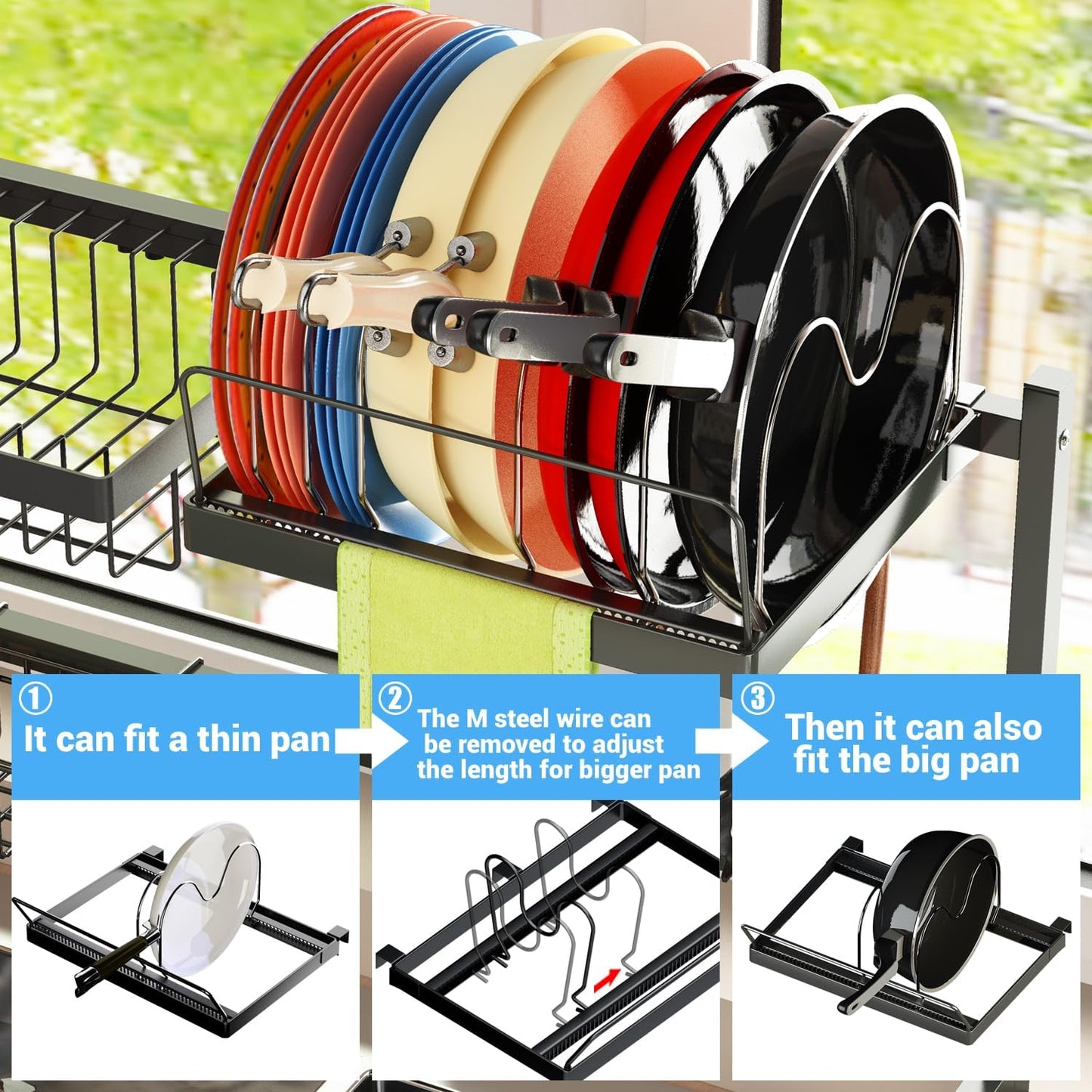 ADBIU 【Fit Sink 24"- 35.6" L 2024 Over The Sink Drying Rack (Expandable Dimension) Snap-On Design 2 Tier Large Dish Rack Kitchen Count Organization and Storage