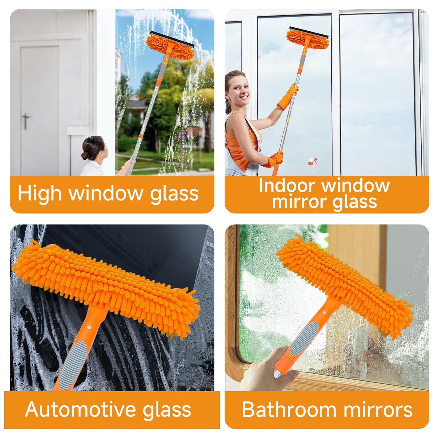 LILISPAI 2 in 1 Window Squeegee Cleaner Kit Extension Pole, 67 in, Orange